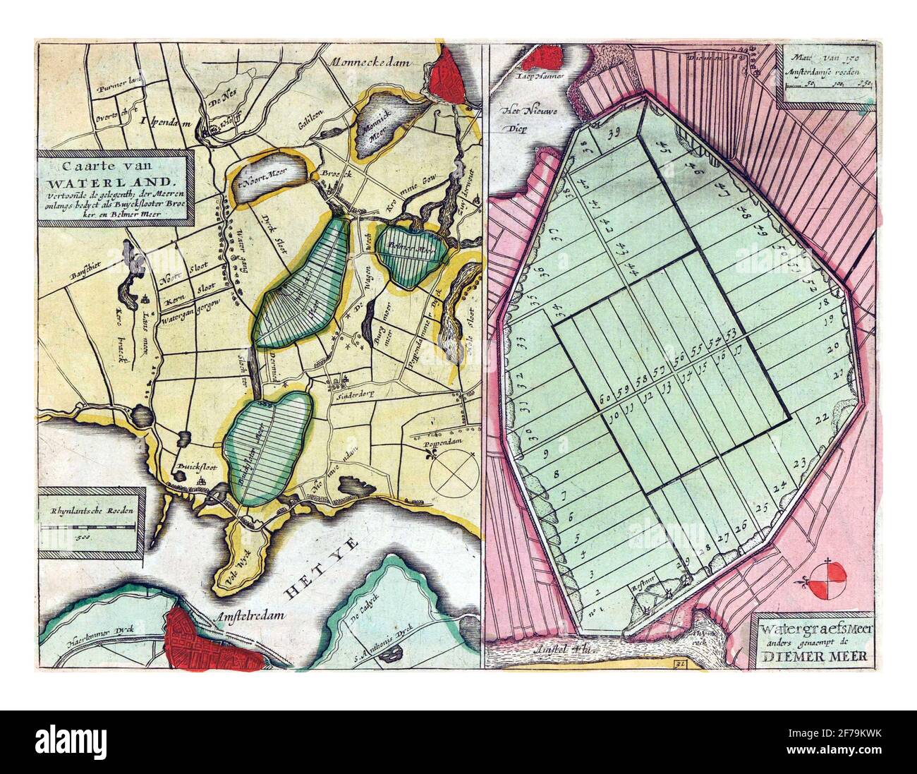 Mappe di polder in Waterland, incisione vintage. Foto Stock