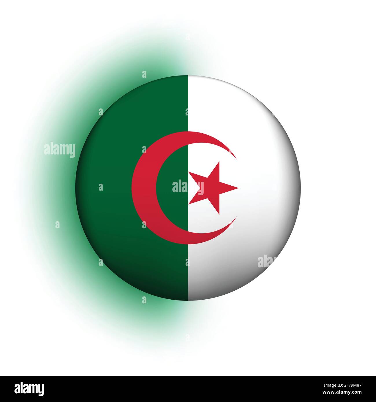 Palla di vetro con bandiera di Algeria. Sfera rotonda, icona modello. Simbolo nazionale algerino. Sfera realistica lucida, illustrazione vettoriale astratta 3D Illustrazione Vettoriale