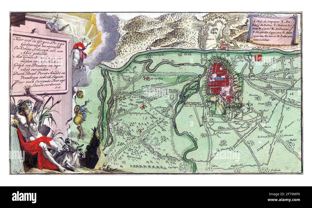 Mappa della città italiana di Torino, incisione d'epoca. Foto Stock