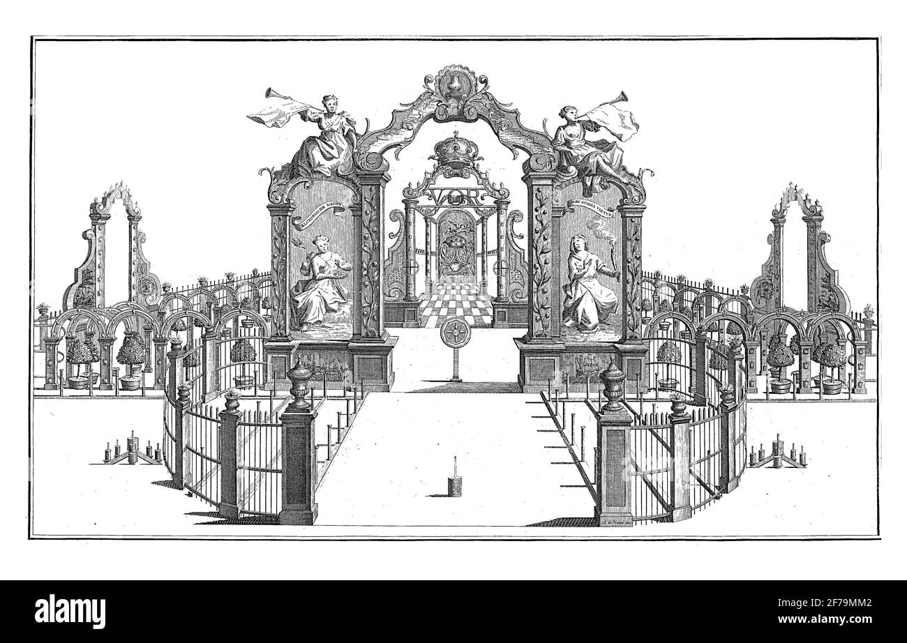 Quadro con i fuochi d'artificio sul Grote Markt a Vlissingen, incisione vintage. Foto Stock