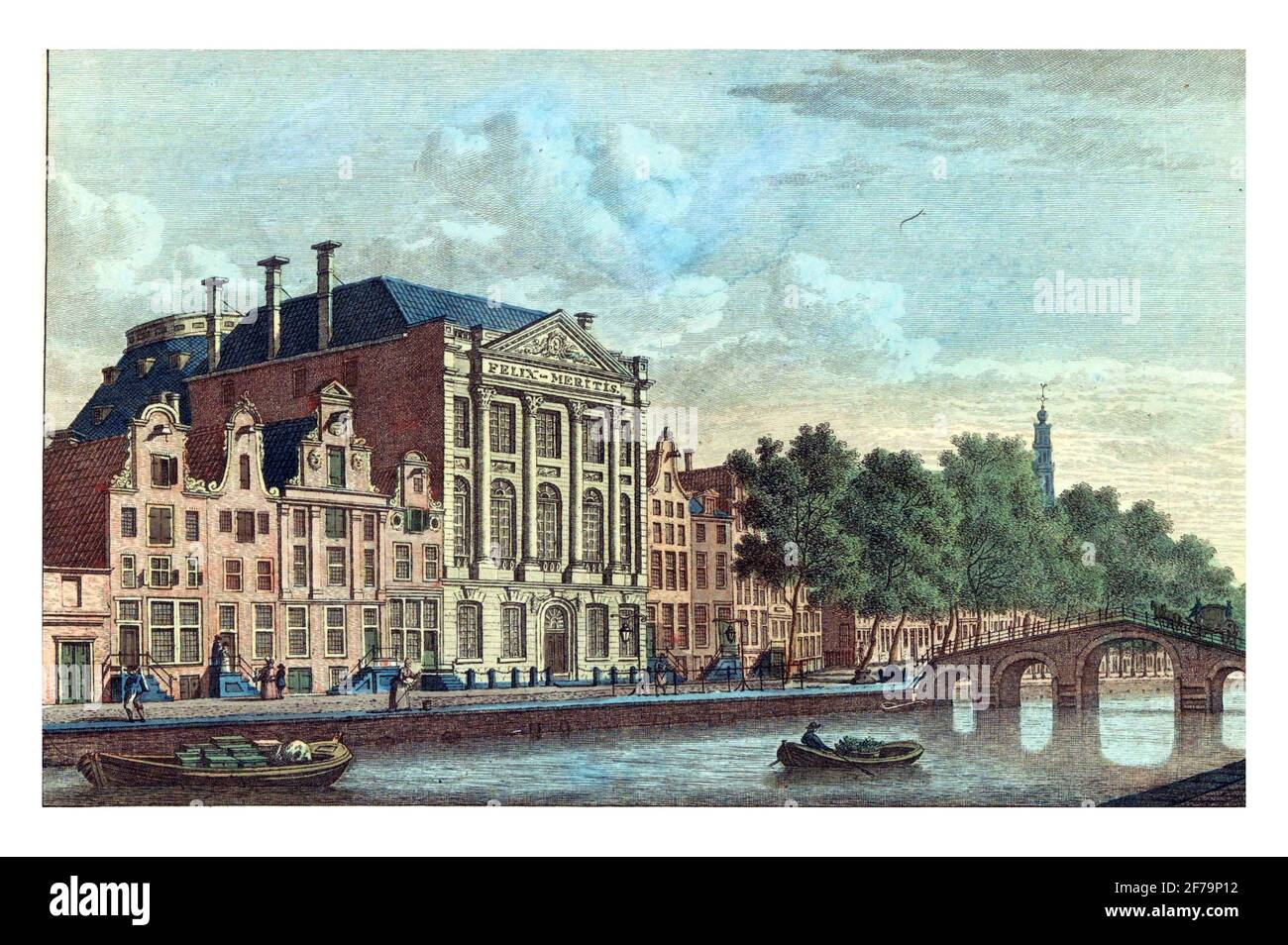 Edificio Felix Meritis ad Amsterdam, incisione d'epoca. Foto Stock