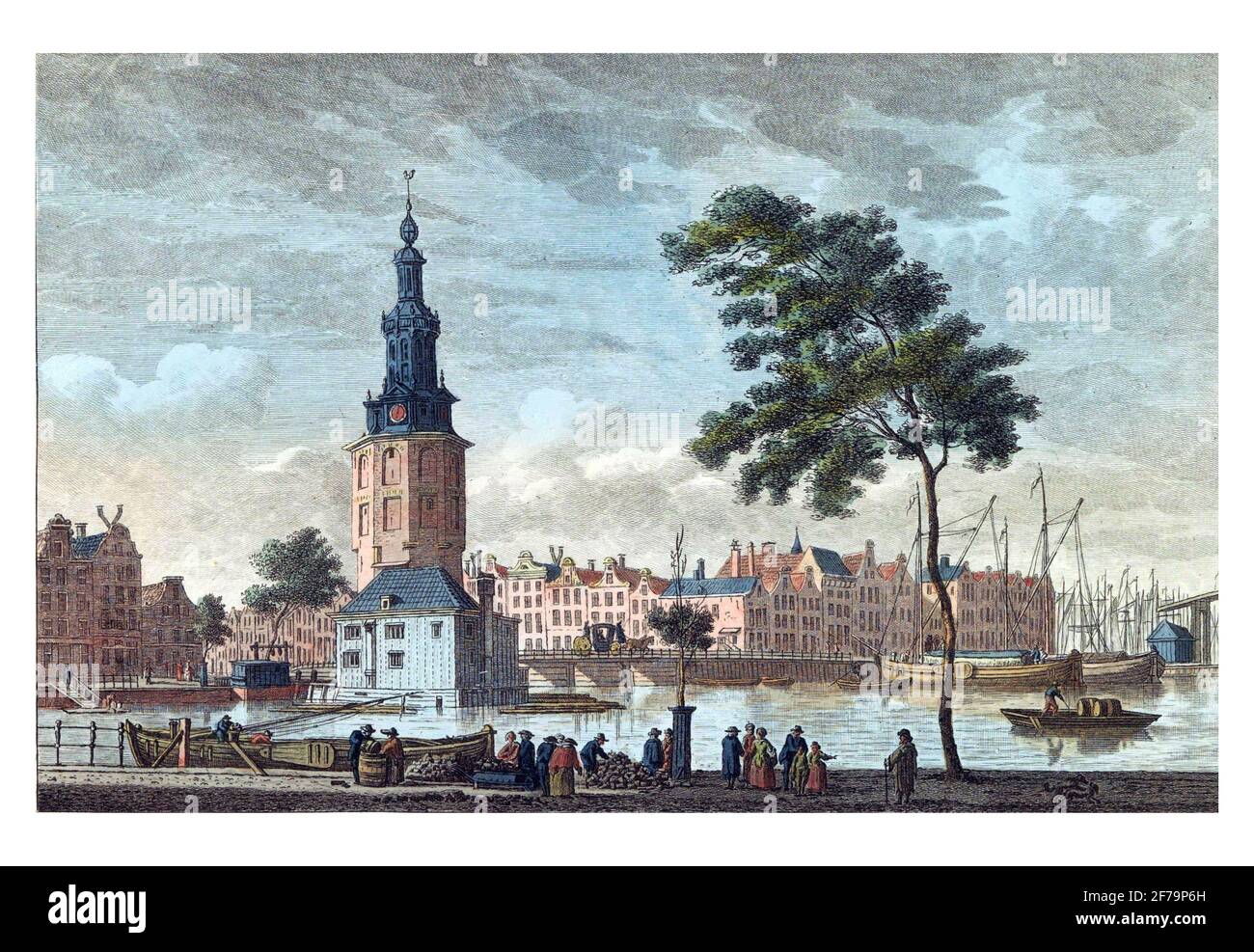 Montelbaanstoren ad Amsterdam, incisione d'epoca. Foto Stock