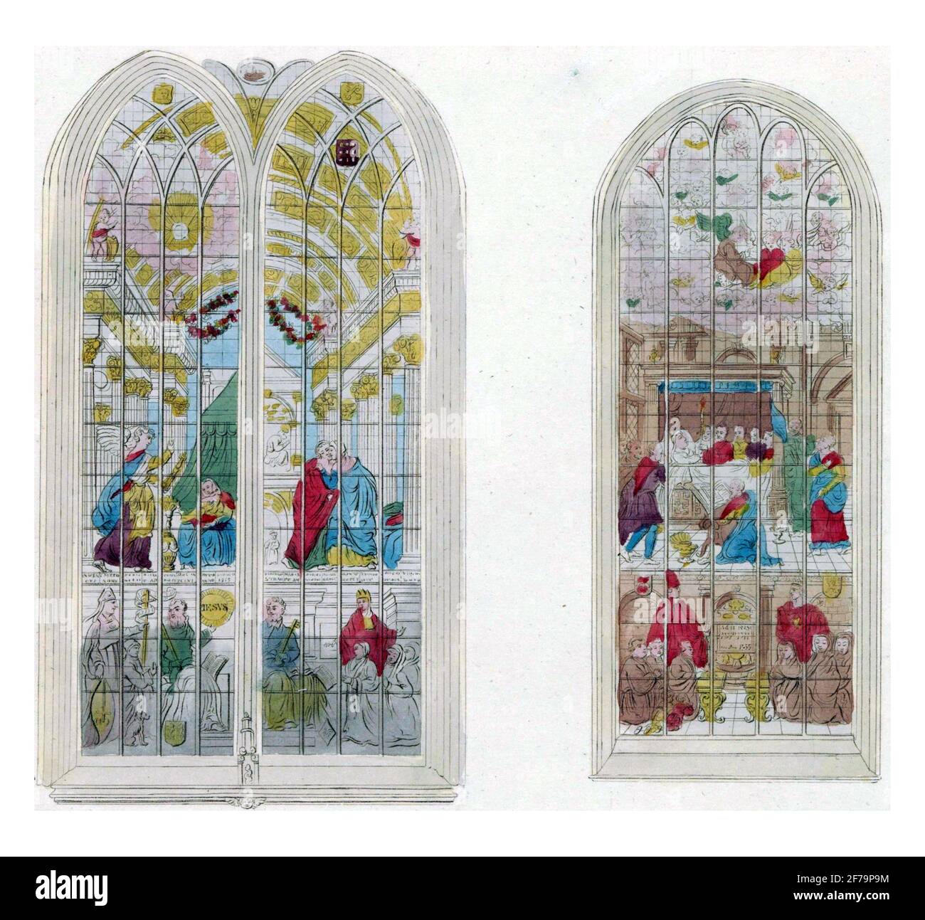 Vetrate nell'Oude Kerk di Amsterdam, incisione d'epoca. Foto Stock