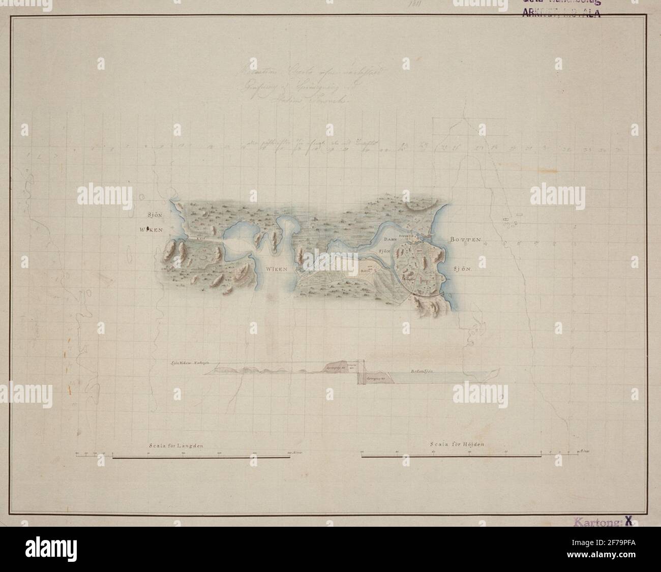 R. W. Holmström. Mappa delle relazioni di brillamento eseguito a Forsvik station1810-1812. Secondo i doveri della Göta Channel Company, Holmström è stato incluso negli anni 1810-1812 e ha disegnato mappe di relazione sui posti di lavoro sia in Västergötland che in Östergötland. Fu a Forsvik che iniziò la trincea e nel 1813 vi finì la prima delle 58 chiuse. Foto Stock