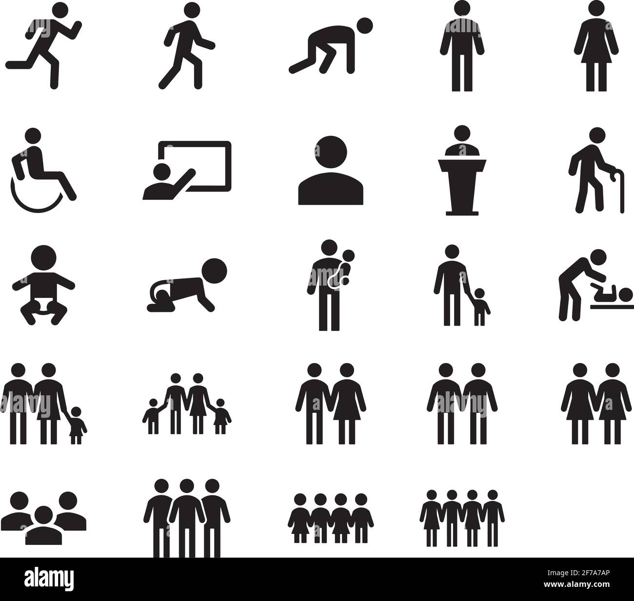 Set di icone persone. Una raccolta di icone persone solidi raccolta per iOS, Android e progetti web. Icone di persone glifo pacchetto trasparente. Illustrazione Vettoriale