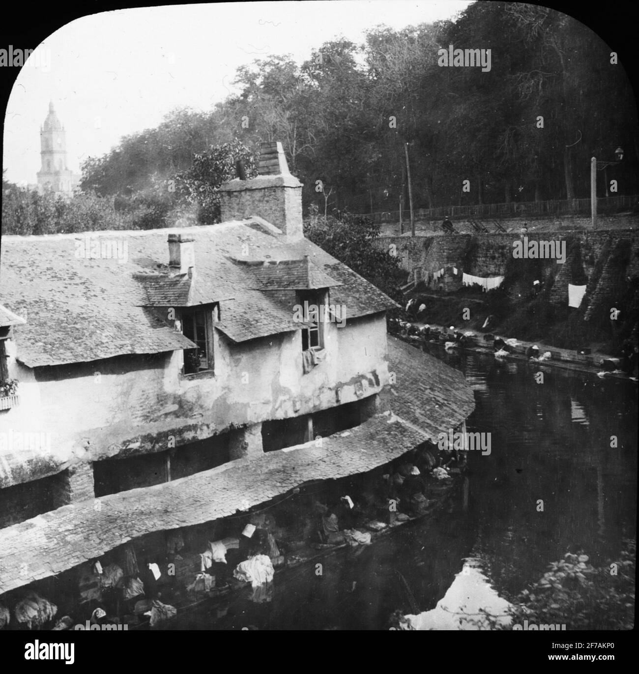 Immagine Skiopticone con motivi cornice won. Bucato sulla piega Vannes.The immagine è stato conservato in cartone segnato: Il viaggio nel 1908. Vannes 7. XX. Foto Stock