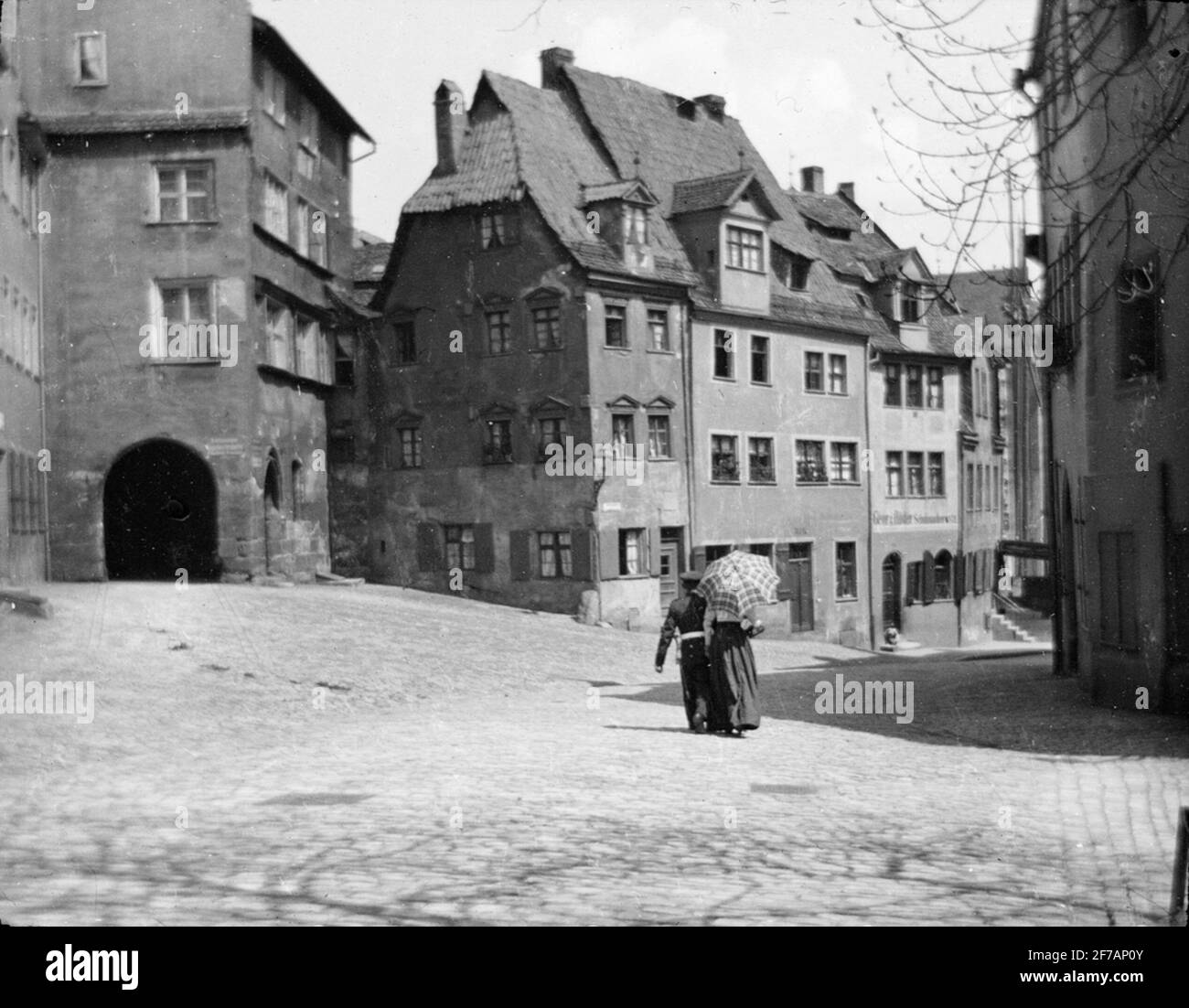 Immagine skioptic con motivi da Norimberga. L'immagine è stata conservata in cartone etichettato: Norimberga. VII. Testo sull'immagine: 'Soldneu Platz'. Foto Stock