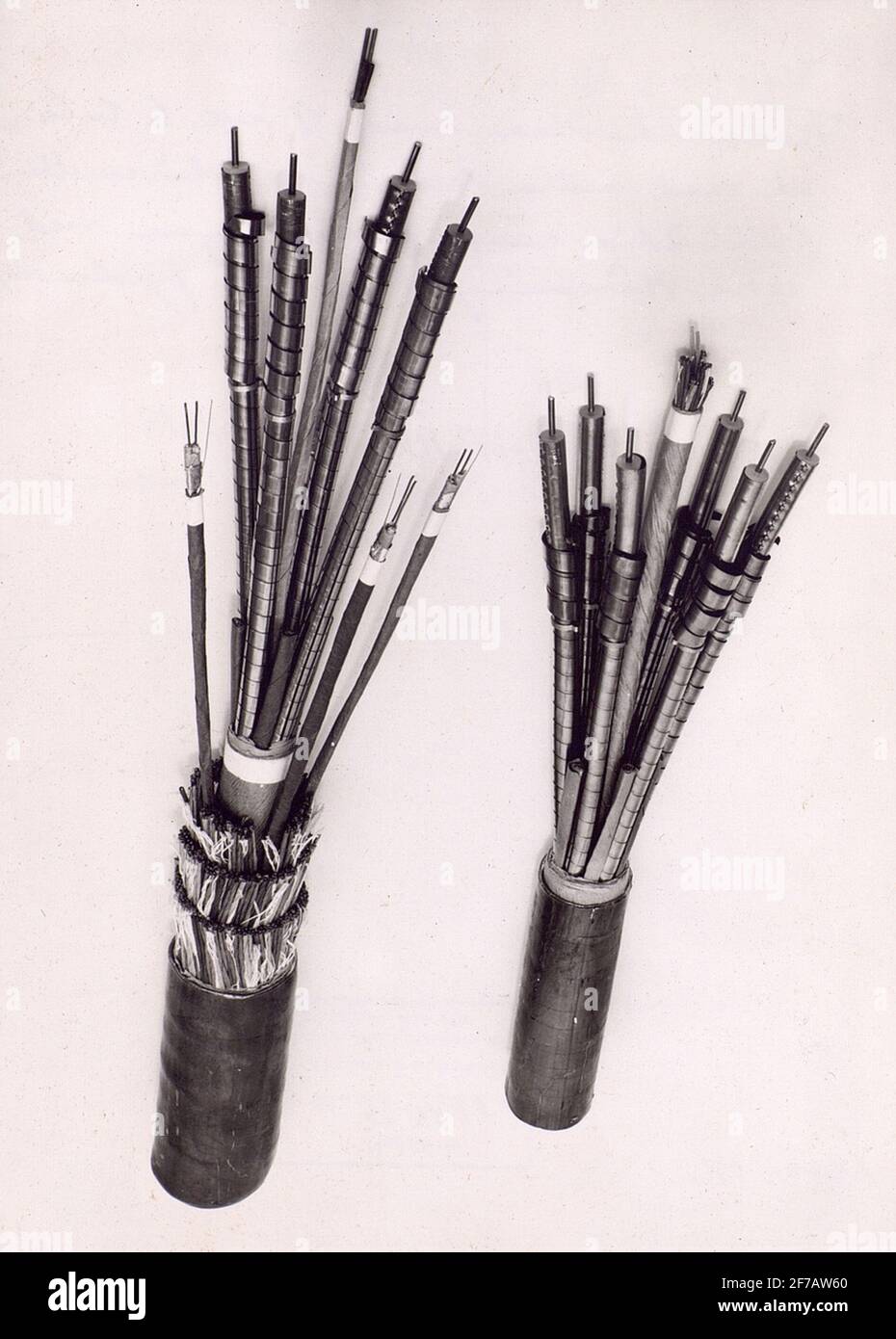Cavi coassiali con 4 resp. 6 tubi e con altri fili intermedi (velocità radio a due fili rotonde con schermatura aggiuntiva e quattro viti comuni). Foto Stock