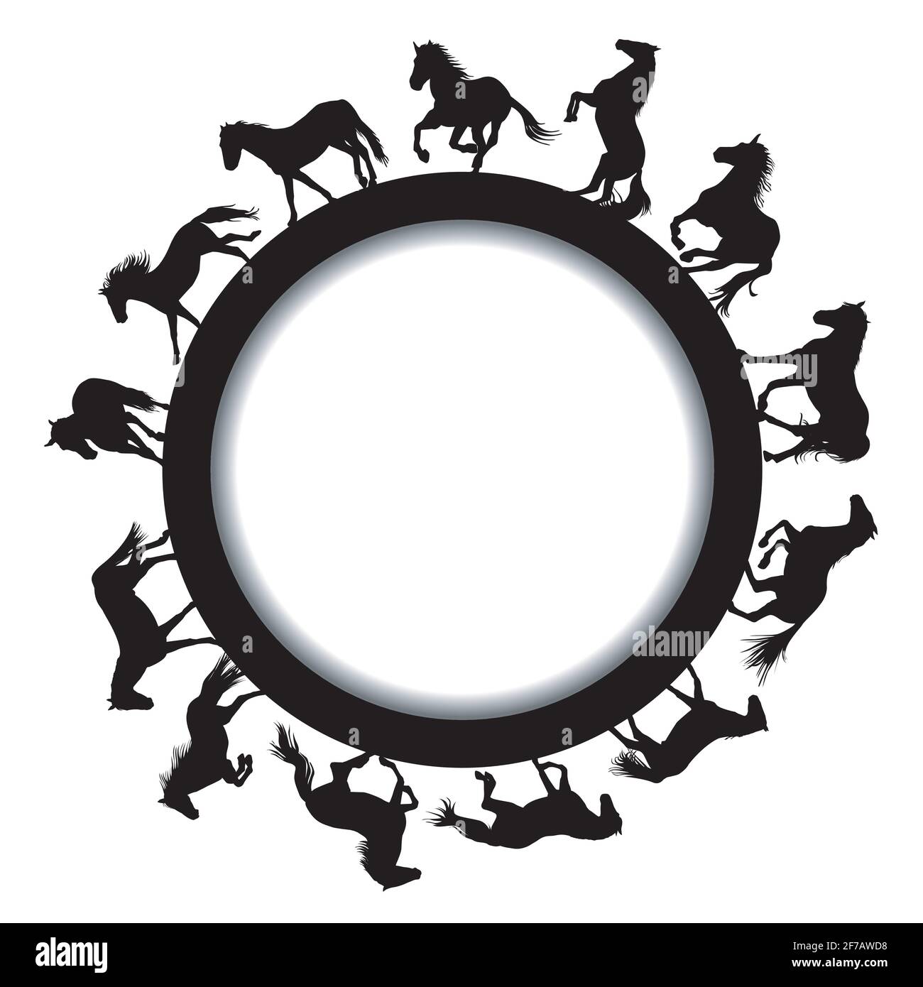 Cornice rotonda con cavallo nero sagome Illustrazione Vettoriale