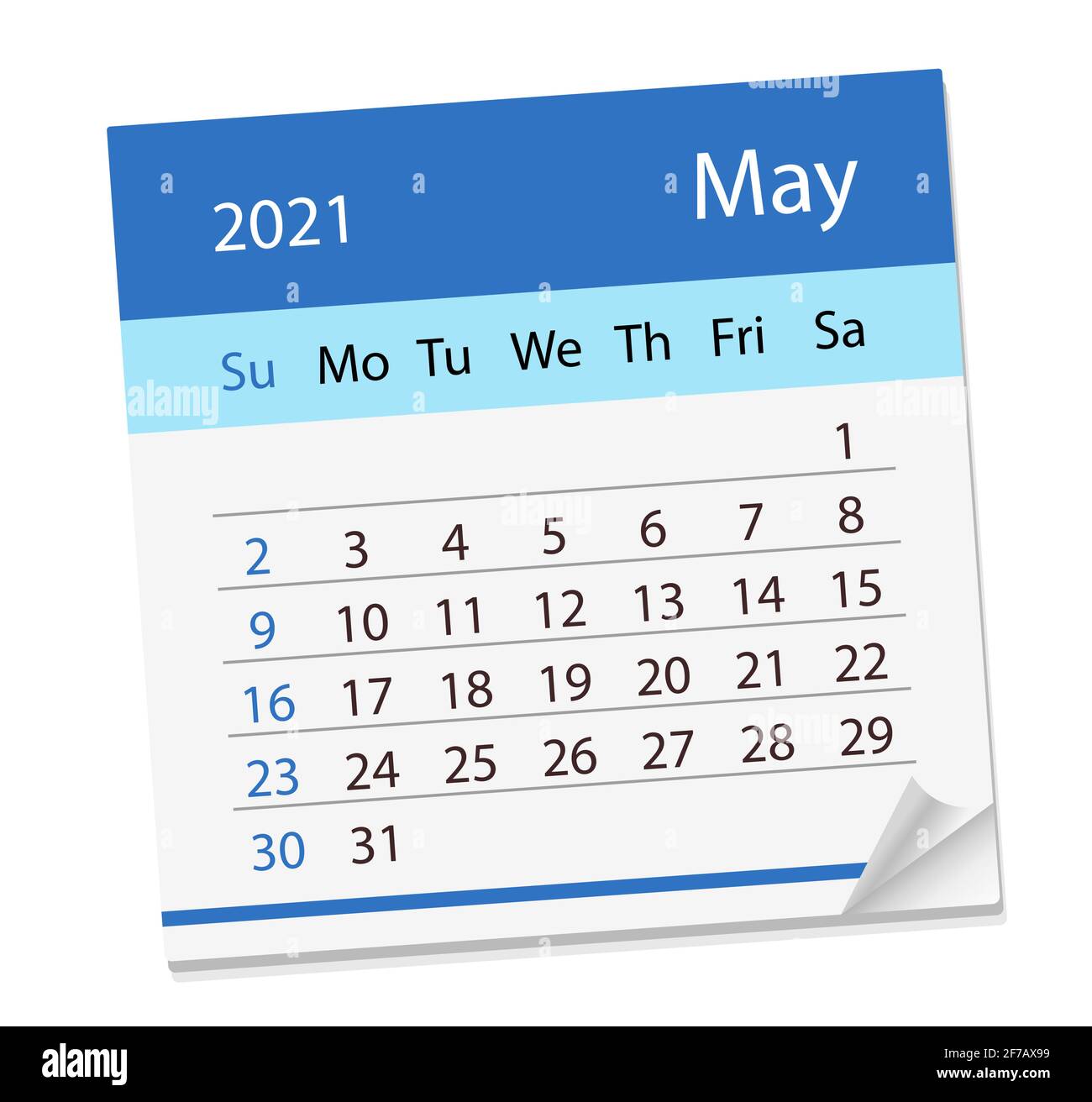 Calendario del mese di maggio 2021. Illustrazione vettoriale. La settimana inizia la domenica Illustrazione Vettoriale