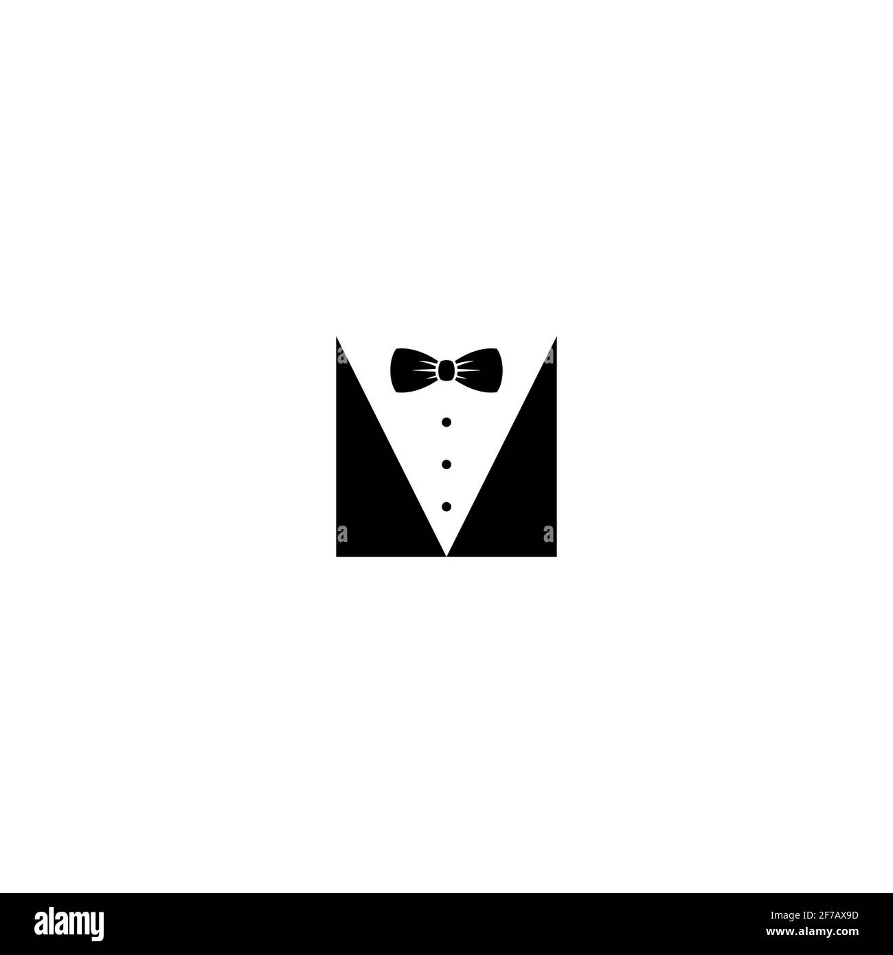 Avatar gentleman isolato su sfondo bianco. Cravatta a prua con bottoni e abito nero o tuxedo. Festa, serata di gala, palla, simbolo di matrimonio. Isolato su w Illustrazione Vettoriale