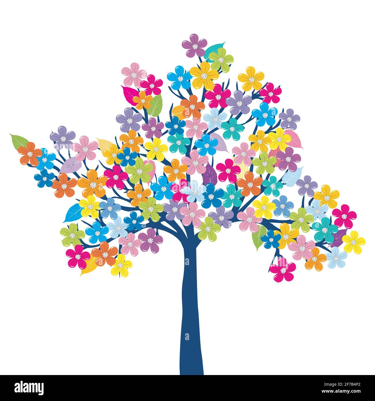 Fiori multicolori albero su sfondo bianco Illustrazione Vettoriale