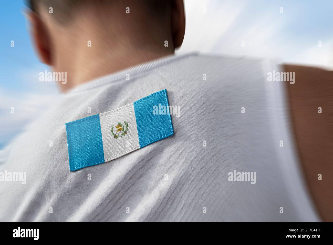 Bandiera nazionale del Guatemala sulla schiena dell'atleta Foto Stock