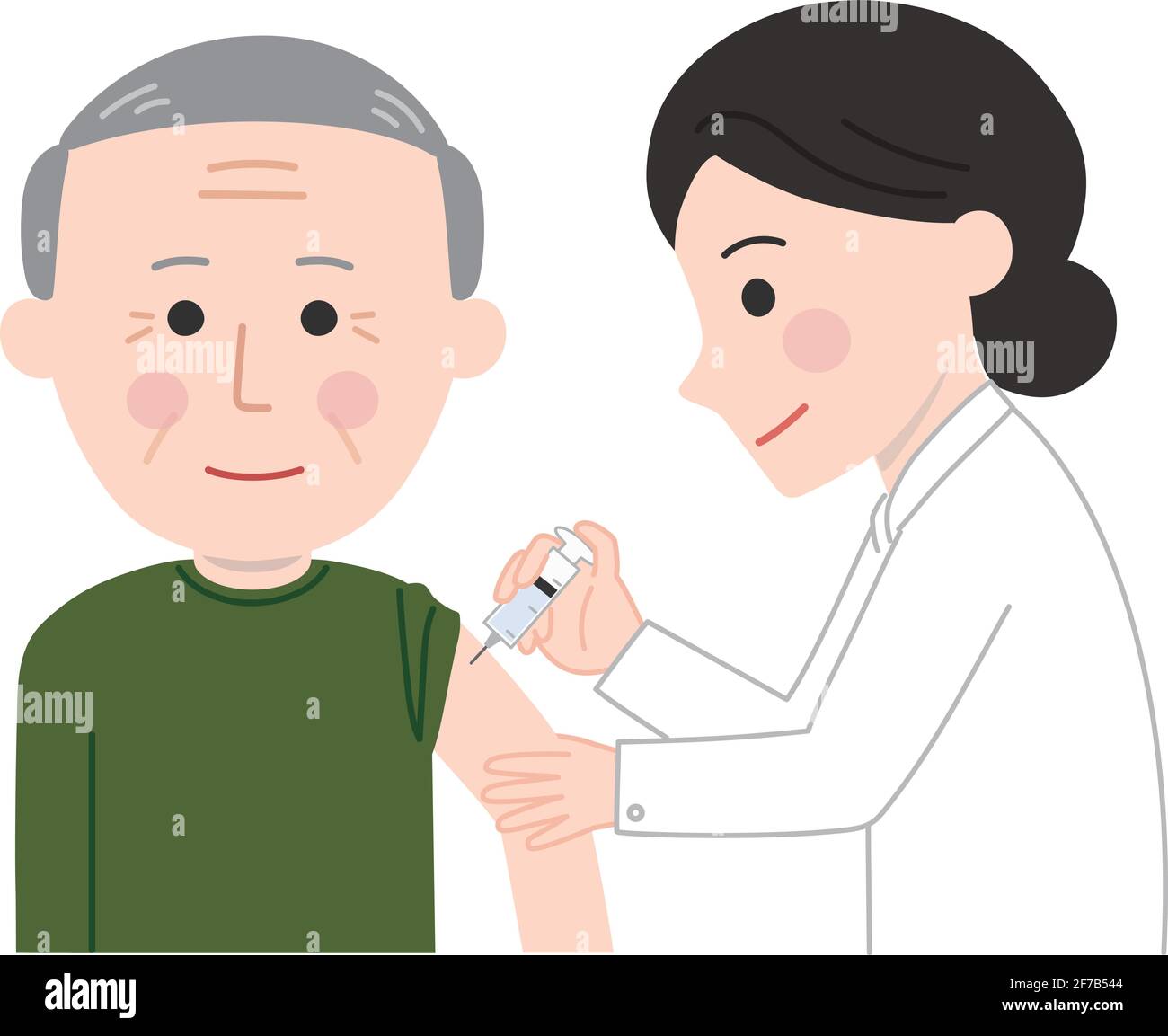 Un anziano che riceve una vaccinazione. Illustrazione vettoriale isolata su sfondo bianco. Illustrazione Vettoriale