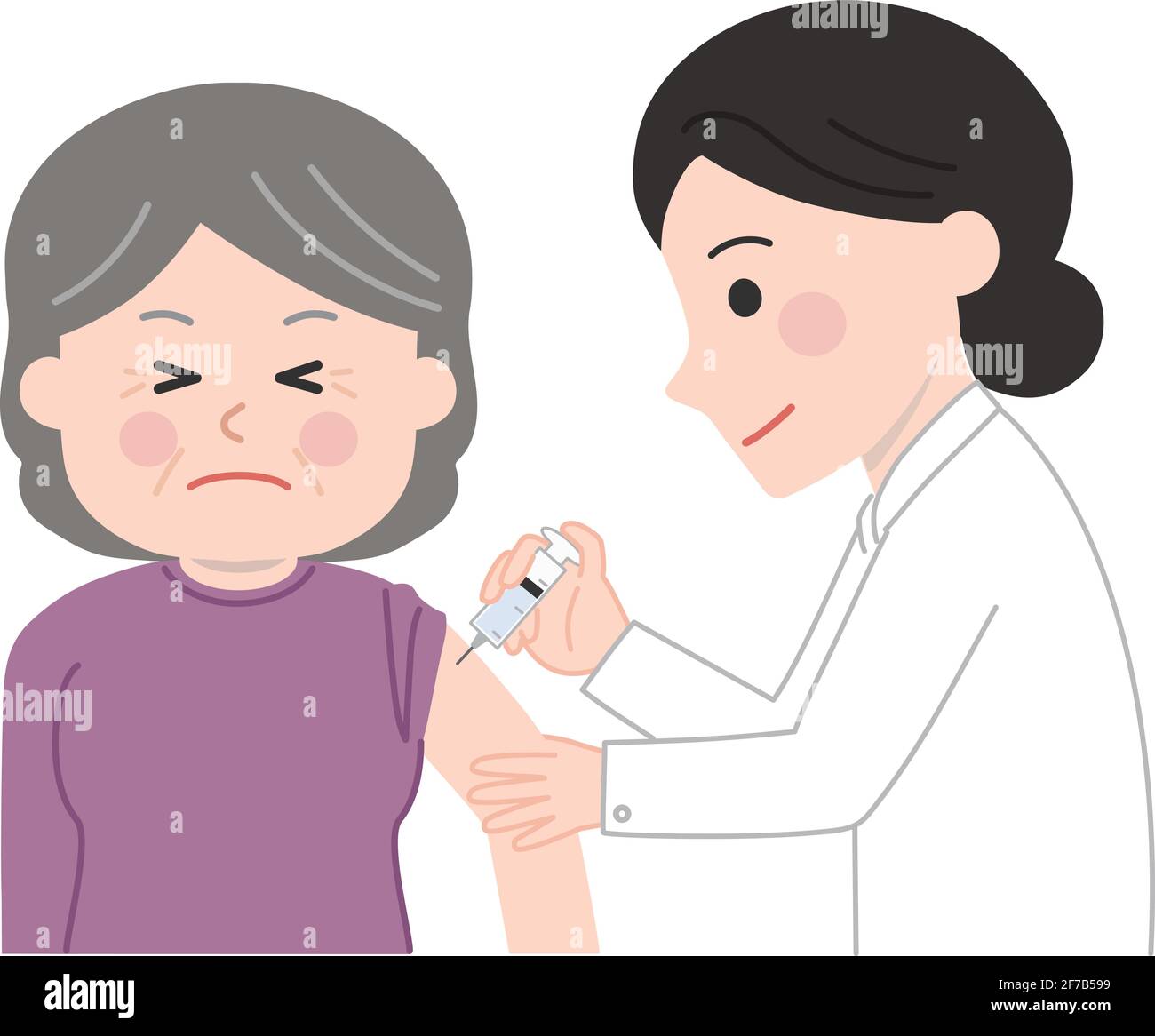 La donna anziana sente un lieve pizzico che riceve una vaccinazione. Illustrazione Vettoriale