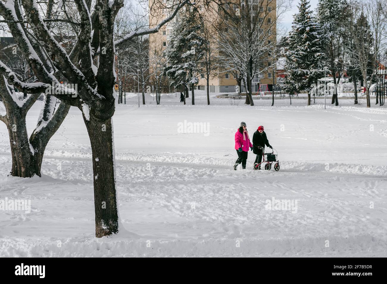 Donne che camminano in inverno Foto Stock