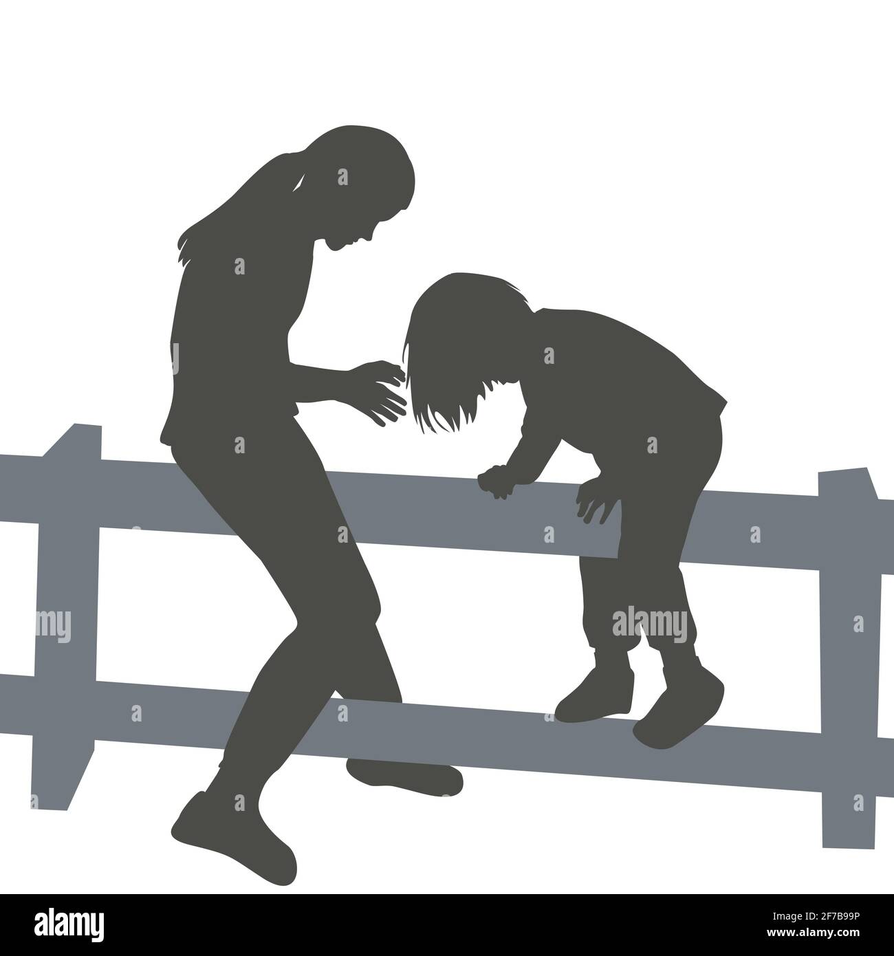 Bambini sagome salendo una recinzione di legno Illustrazione Vettoriale