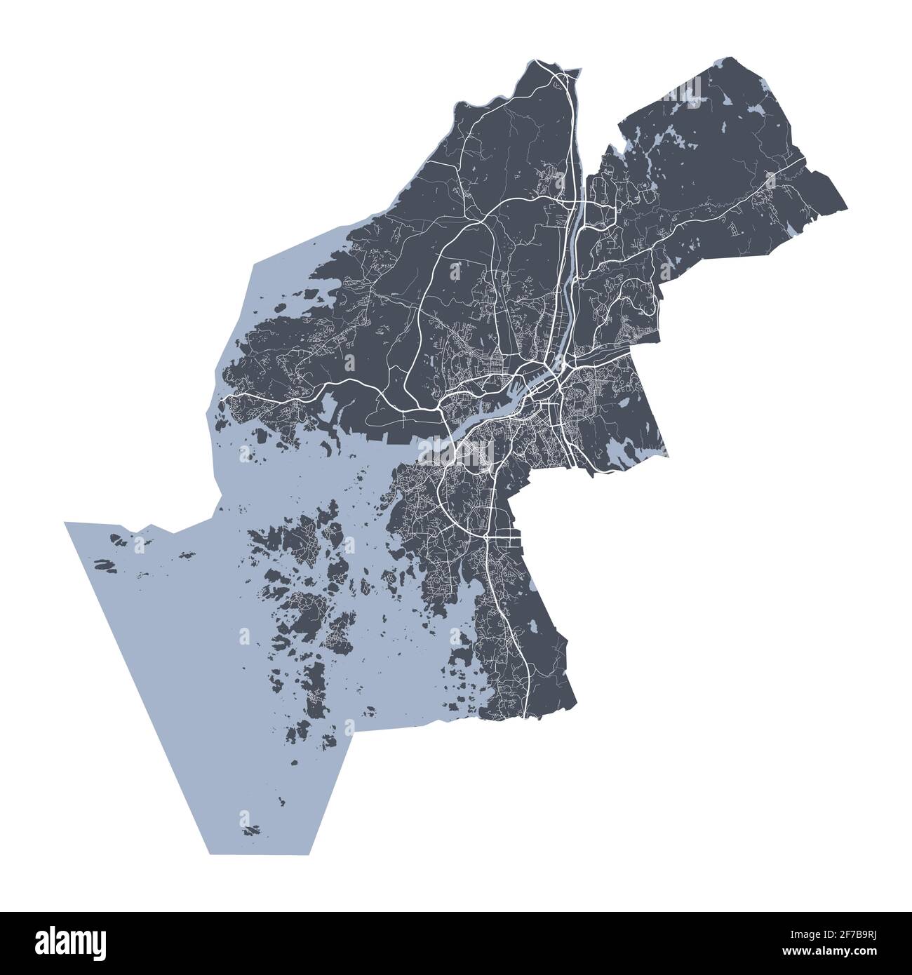 Mappa di Goteborg. Mappa vettoriale dettagliata dell'area amministrativa della città di Goteborg. Poster del paesaggio urbano vista aria metropolitana. Terra scura con strade bianche, roa Illustrazione Vettoriale