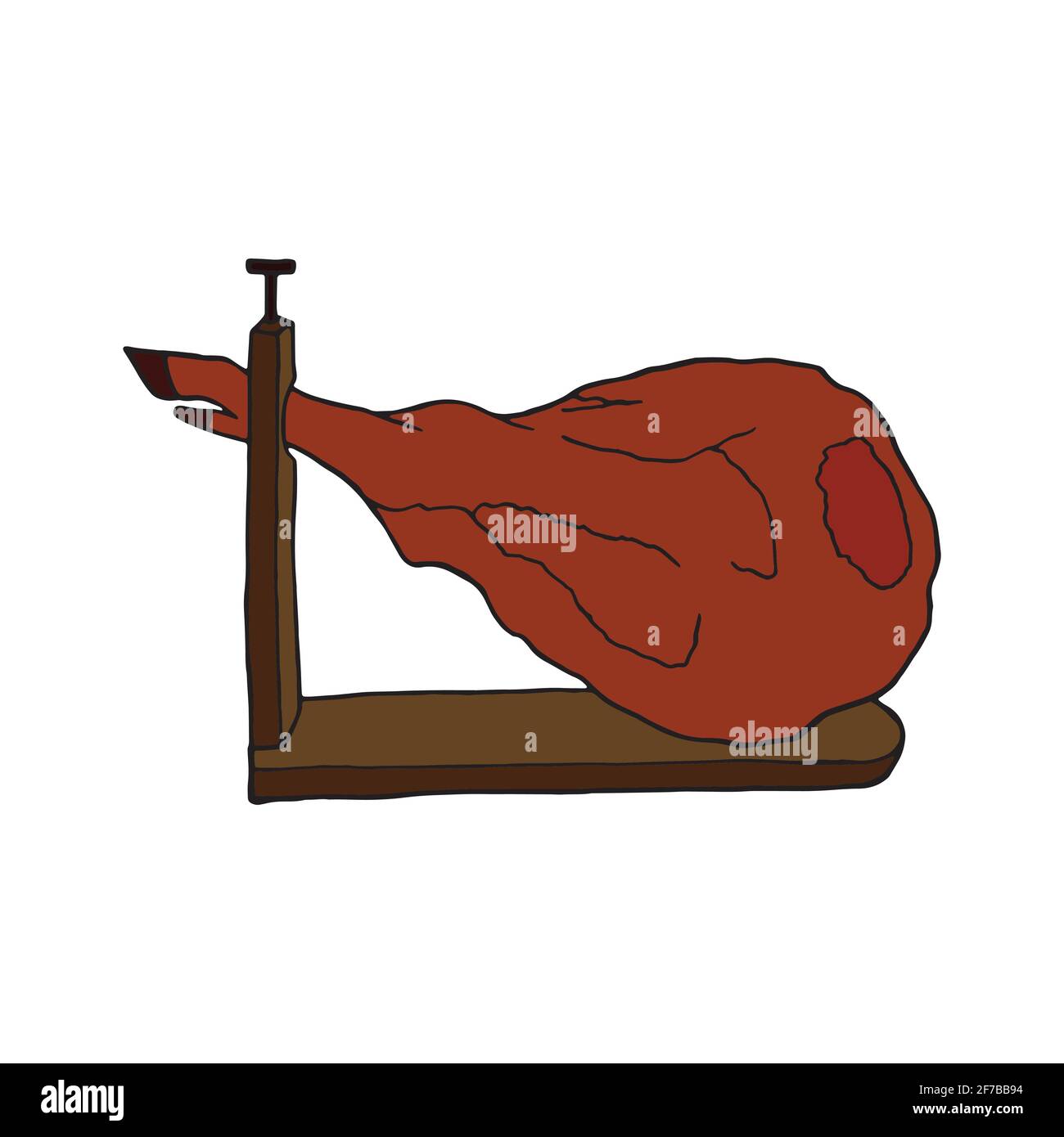 Jamon vettoriale disegnato a mano. Piatto di cucina spagnola. Design elemento di schizzo per menu cafè, bistrot, ristorante, etichetta e imballaggio. Illustrazione colorata Illustrazione Vettoriale