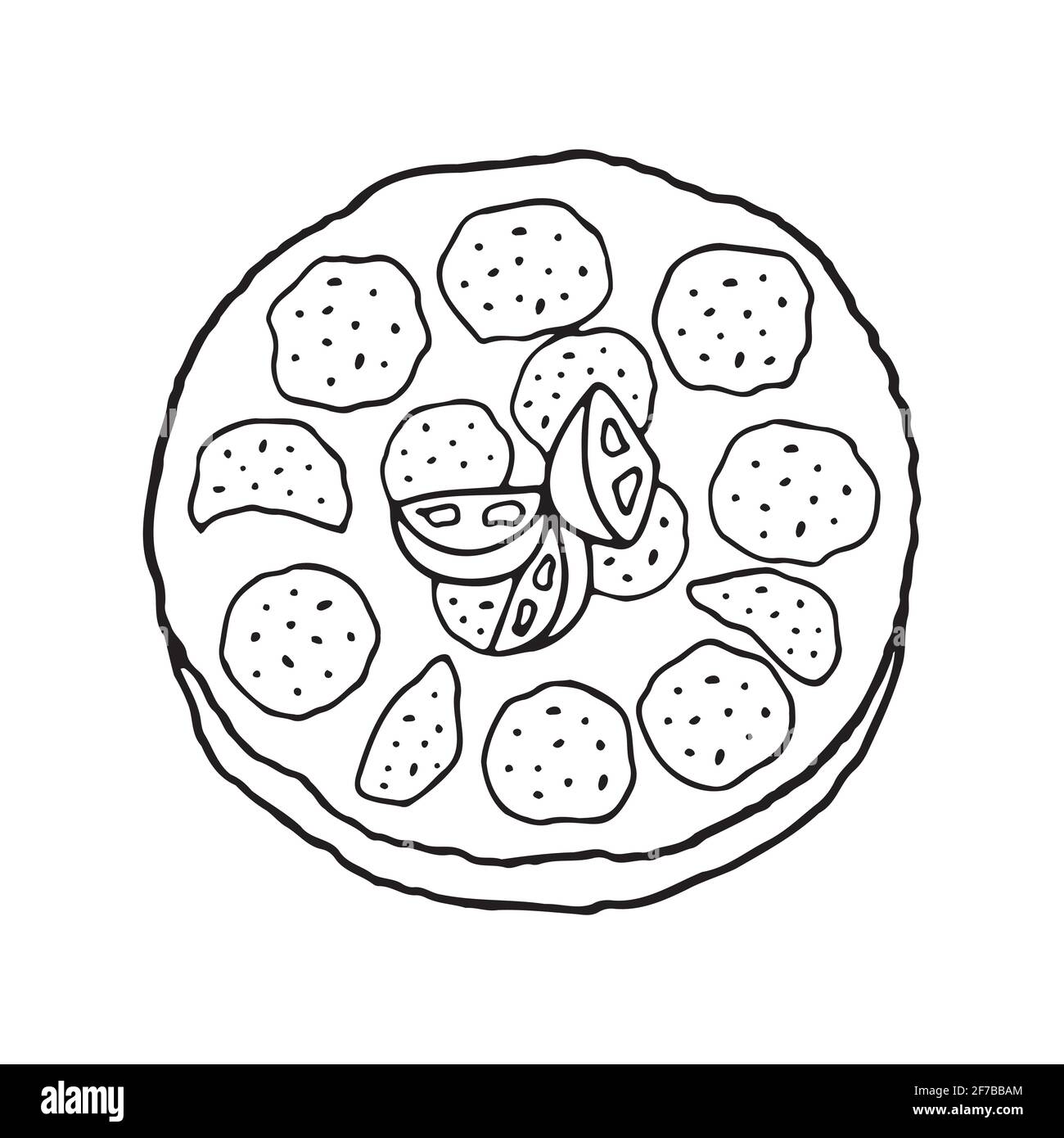 Tortilla disegnata a mano vettoriale. Piatto di cucina spagnola. Design elemento di schizzo per menu cafè, bistrot, ristorante, panetteria, etichetta e imballaggio. Illustrazione Illustrazione Vettoriale