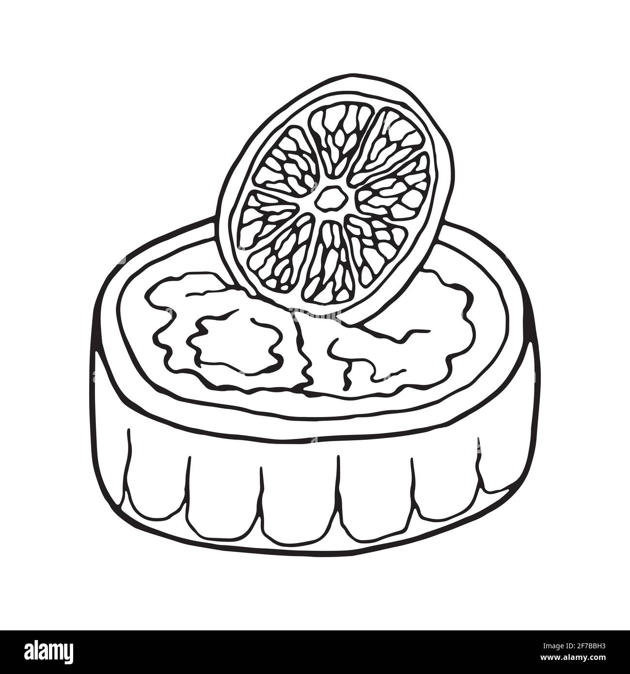 Vector crema catalana disegnata a mano. Dessert spagnolo. Design elemento di schizzo per menu cafè, bistrot, ristorante, panetteria, etichetta e imballaggio. Illustrazione Illustrazione Vettoriale