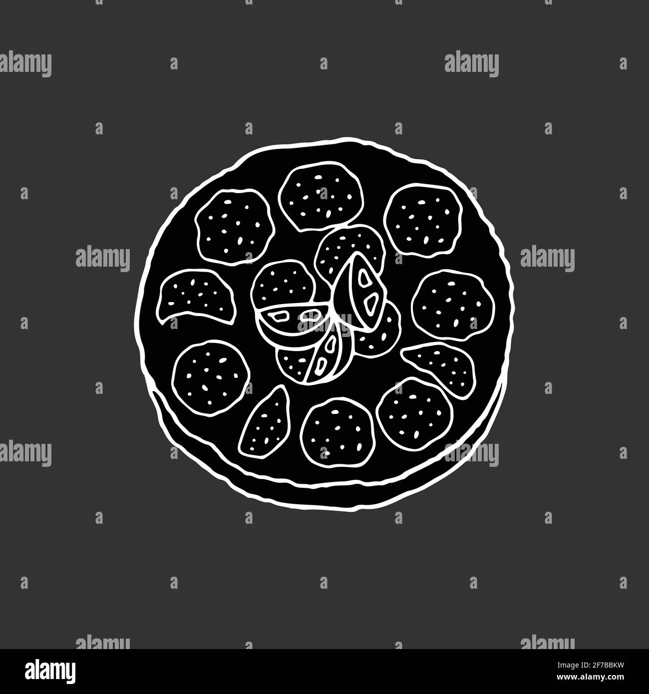 Tortilla disegnata a mano vettoriale. Piatto di cucina spagnola. Design elemento di schizzo per menu cafè, bistrot, ristorante, panetteria, etichetta e imballaggio. Illustrazione Illustrazione Vettoriale