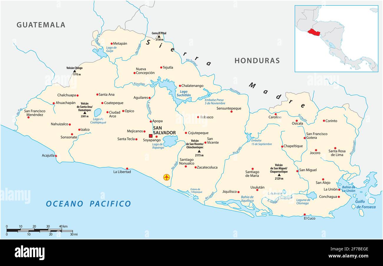 Mappa vettoriale della Repubblica centroamericana di El Salvador Illustrazione Vettoriale