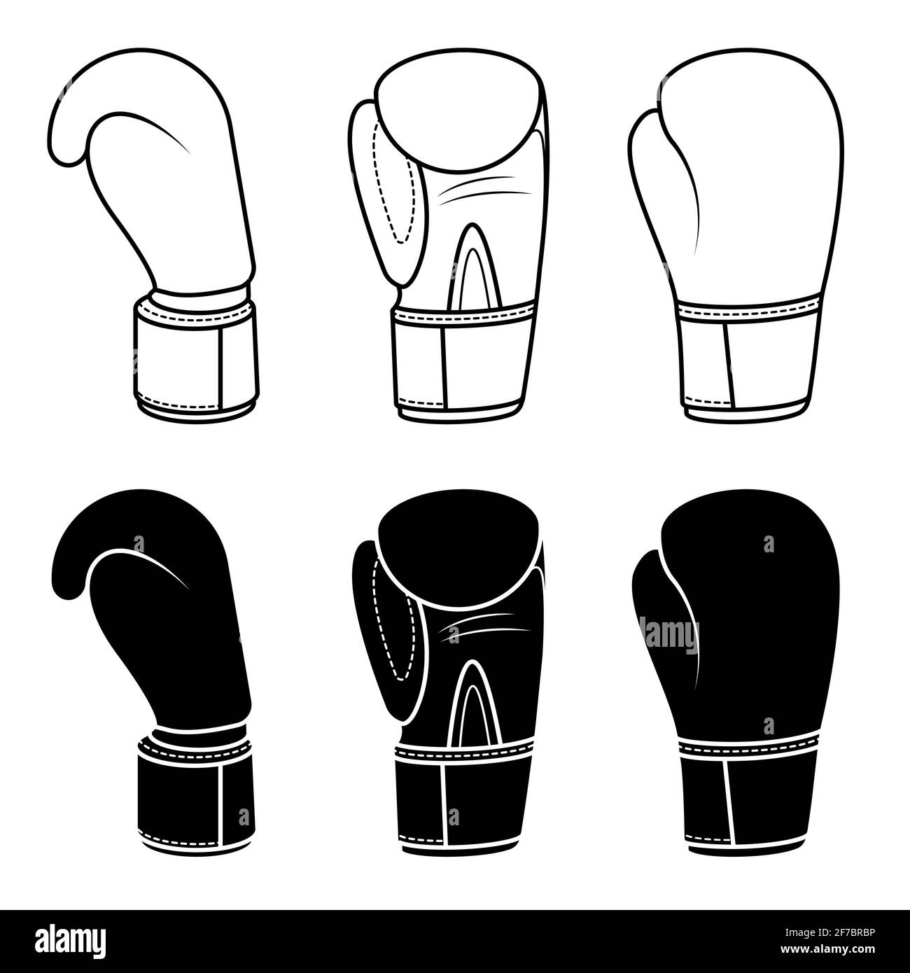 Guanti da boxe sportivi. Attrezzature sportive per proteggere i combattenti. Vettore in bianco e nero Illustrazione Vettoriale