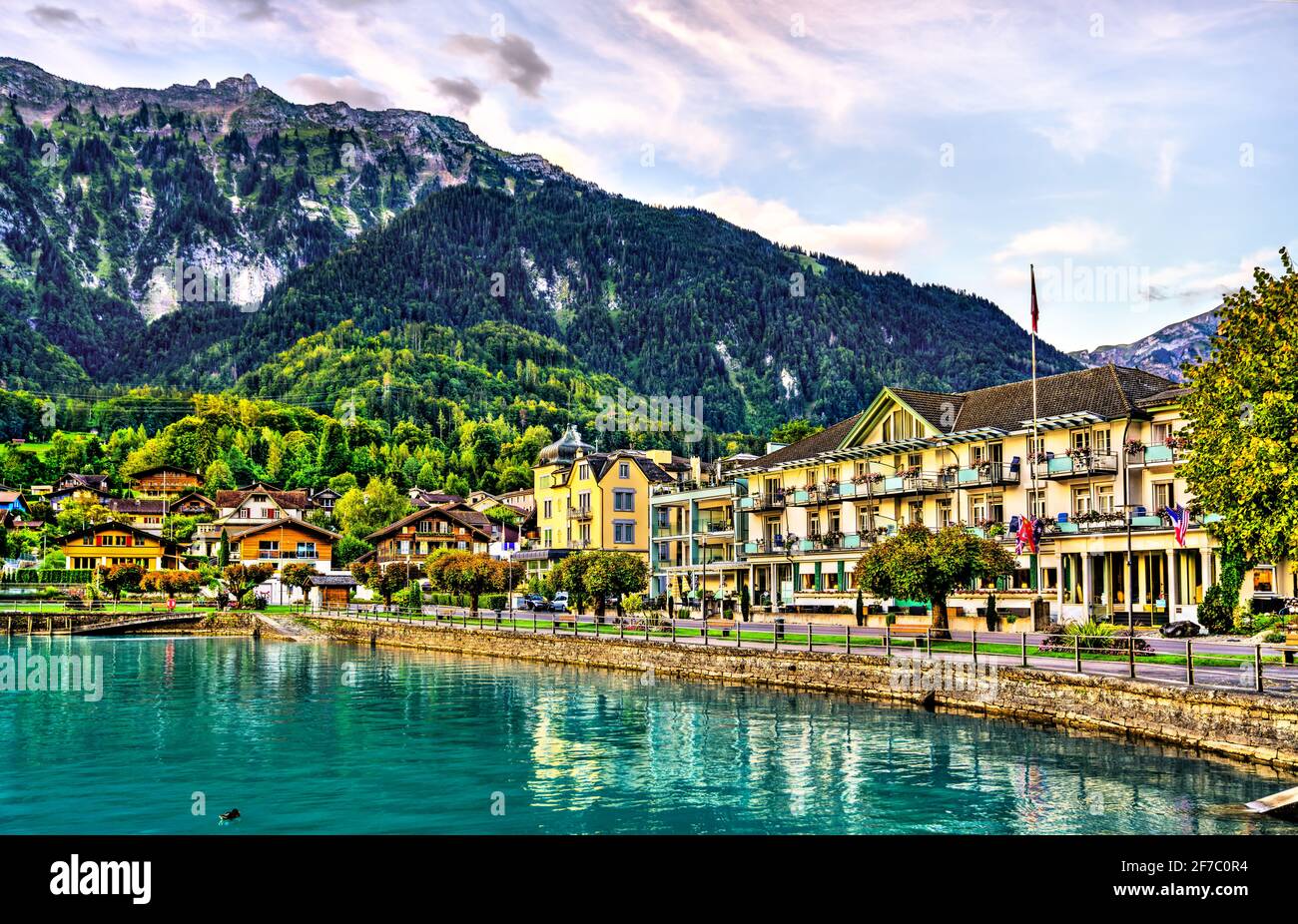 Lago di Brienz sul lungomare di Boenigen, Svizzera Foto Stock