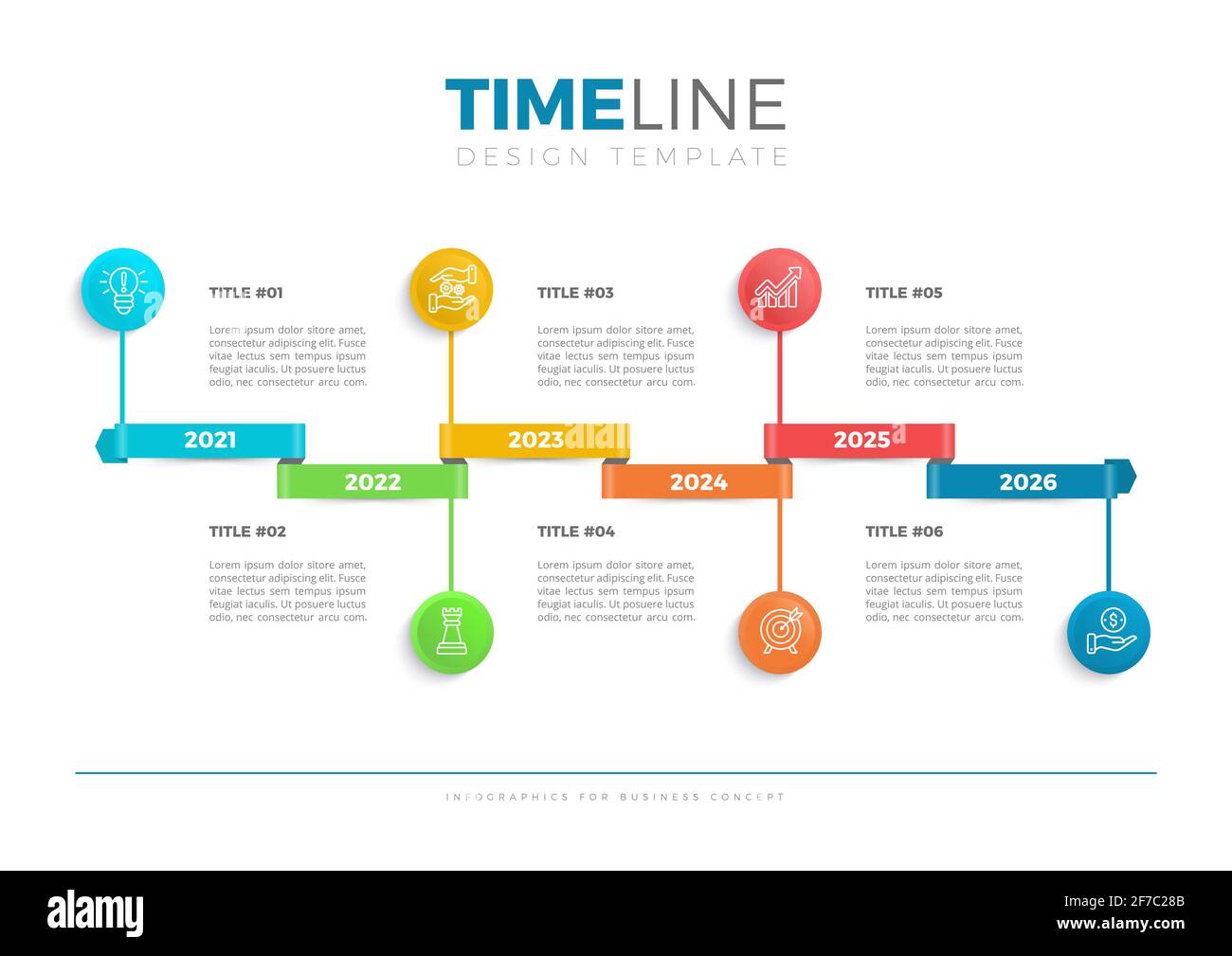 Icone delle infografiche timeline per la visualizzazione dei dati aziendali. Illustrazione Vettoriale