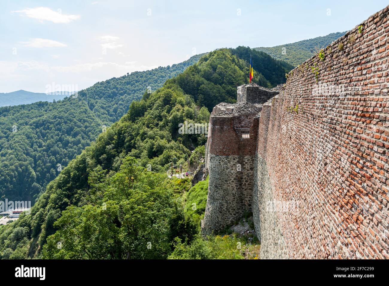 Castello di Poenari, la fortezza di Vlad l'Impalatore, nella provincia di Wallachia, vicino alla Transilvania, Romania Foto Stock