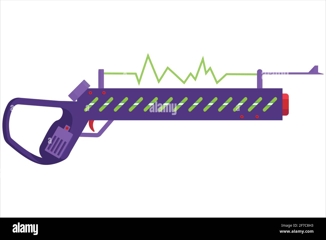 Concetto vettoriale illustrazione di un blaster. Un disegno luminoso nello stile cartoon delle armi. Pistola aliena per il disegno di gioco. Illustrazione Vettoriale