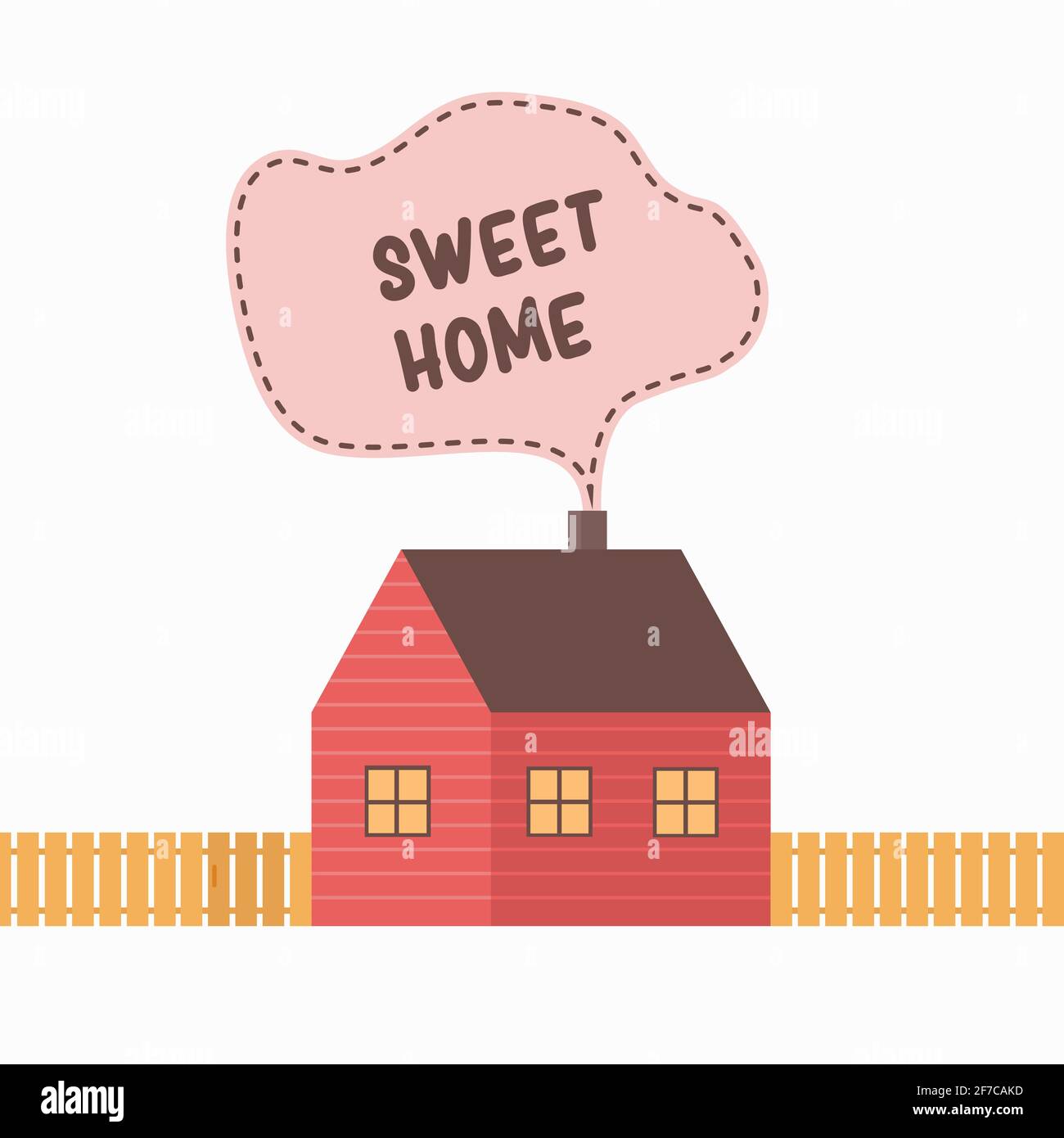 Cute dolce home vettore illustrazione con recinzione gialla Illustrazione Vettoriale