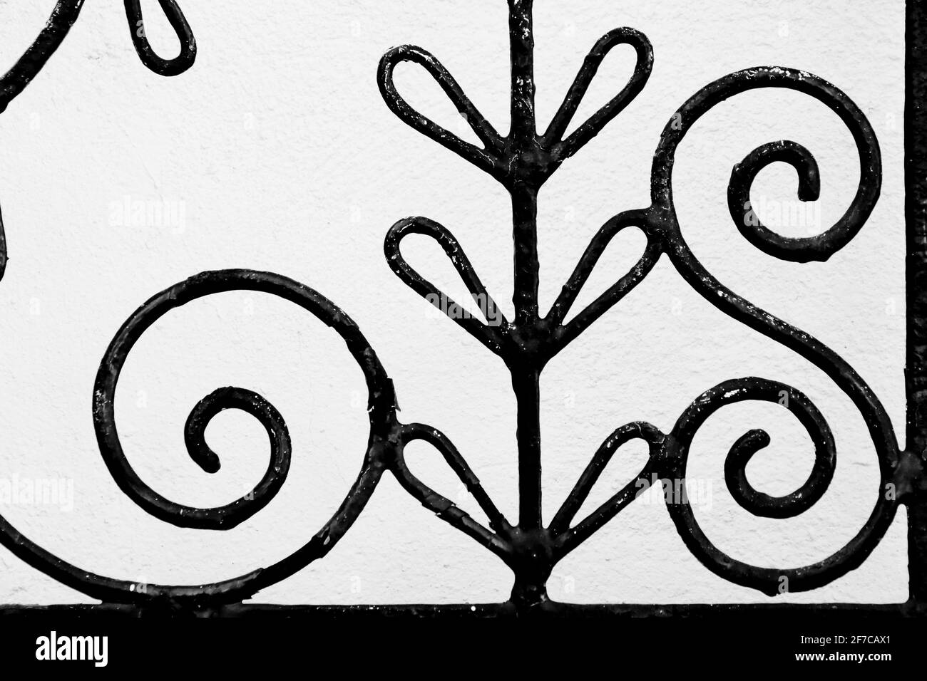 ferro battuto, spirale, forma, pianta, disegno, nero, bianco, arte, arte, sfondo Foto Stock
