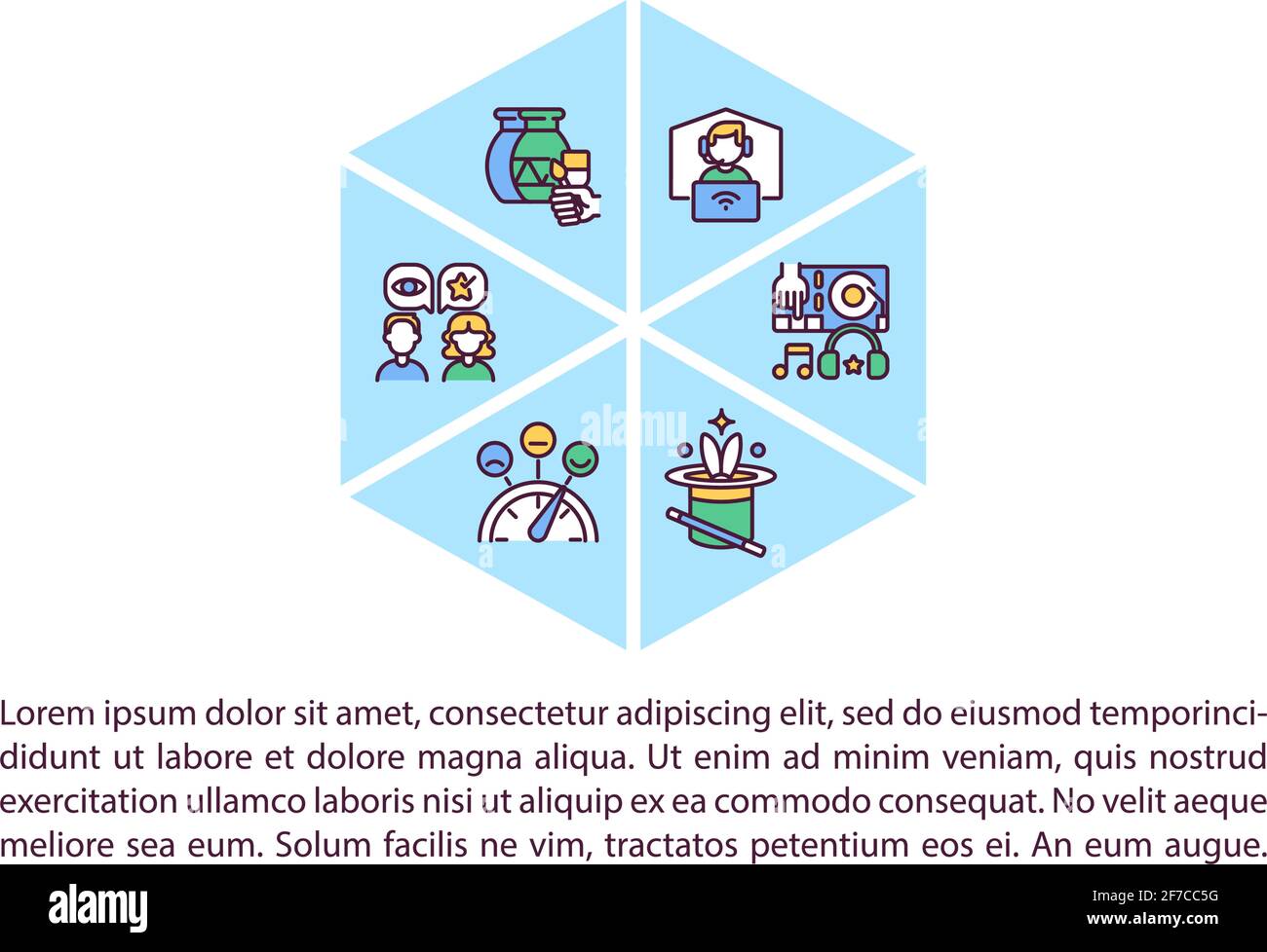 Tipi di eventi virtuali icone di linee concettuali con testo Illustrazione Vettoriale