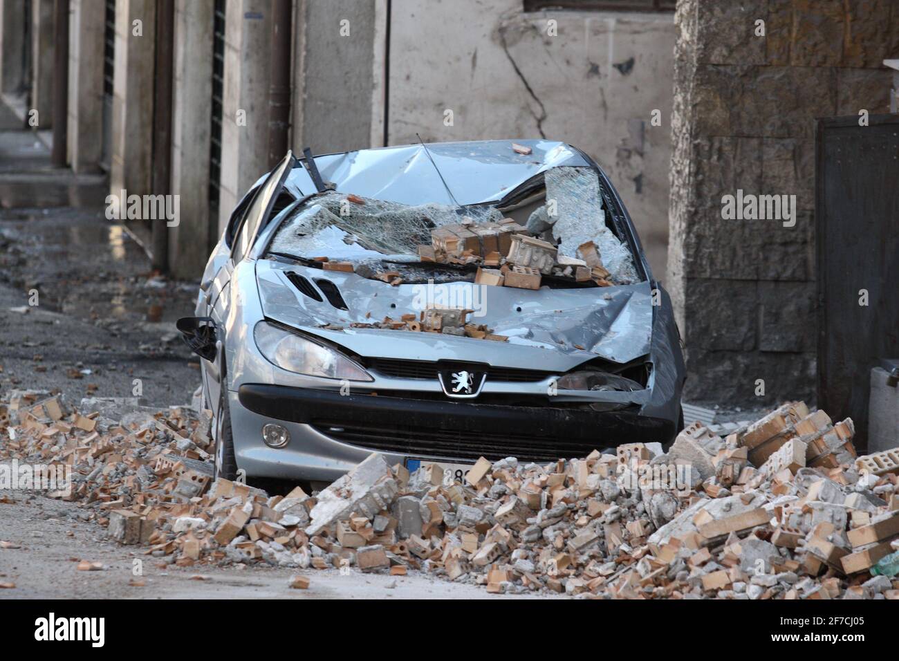 L'Aquila, Italia - 6 aprile 2009: La città distrutta dal terremoto Foto Stock