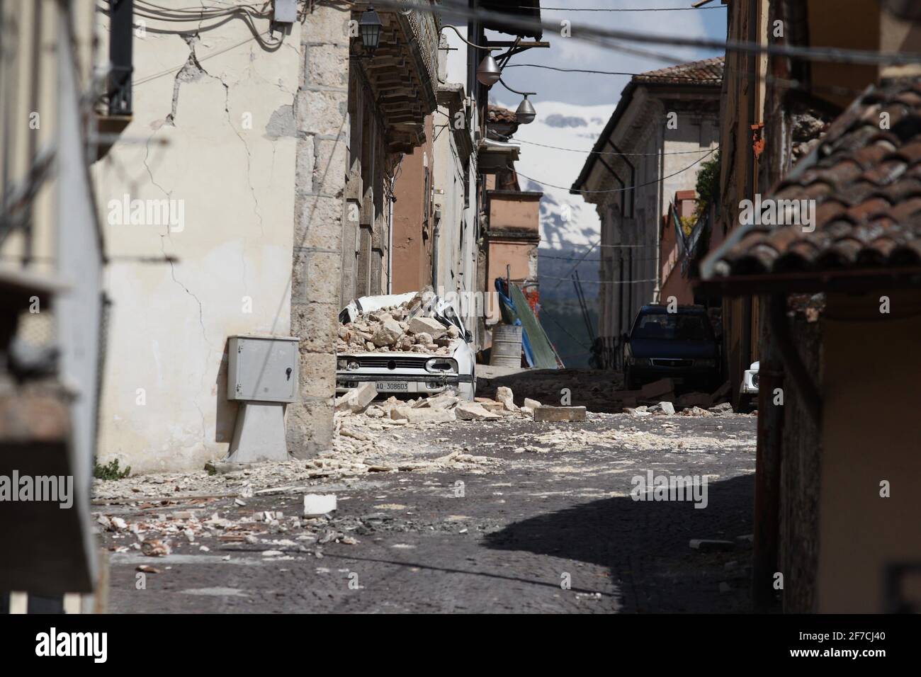 L'Aquila, Italia - 6 aprile 2009: La città distrutta dal terremoto Foto Stock