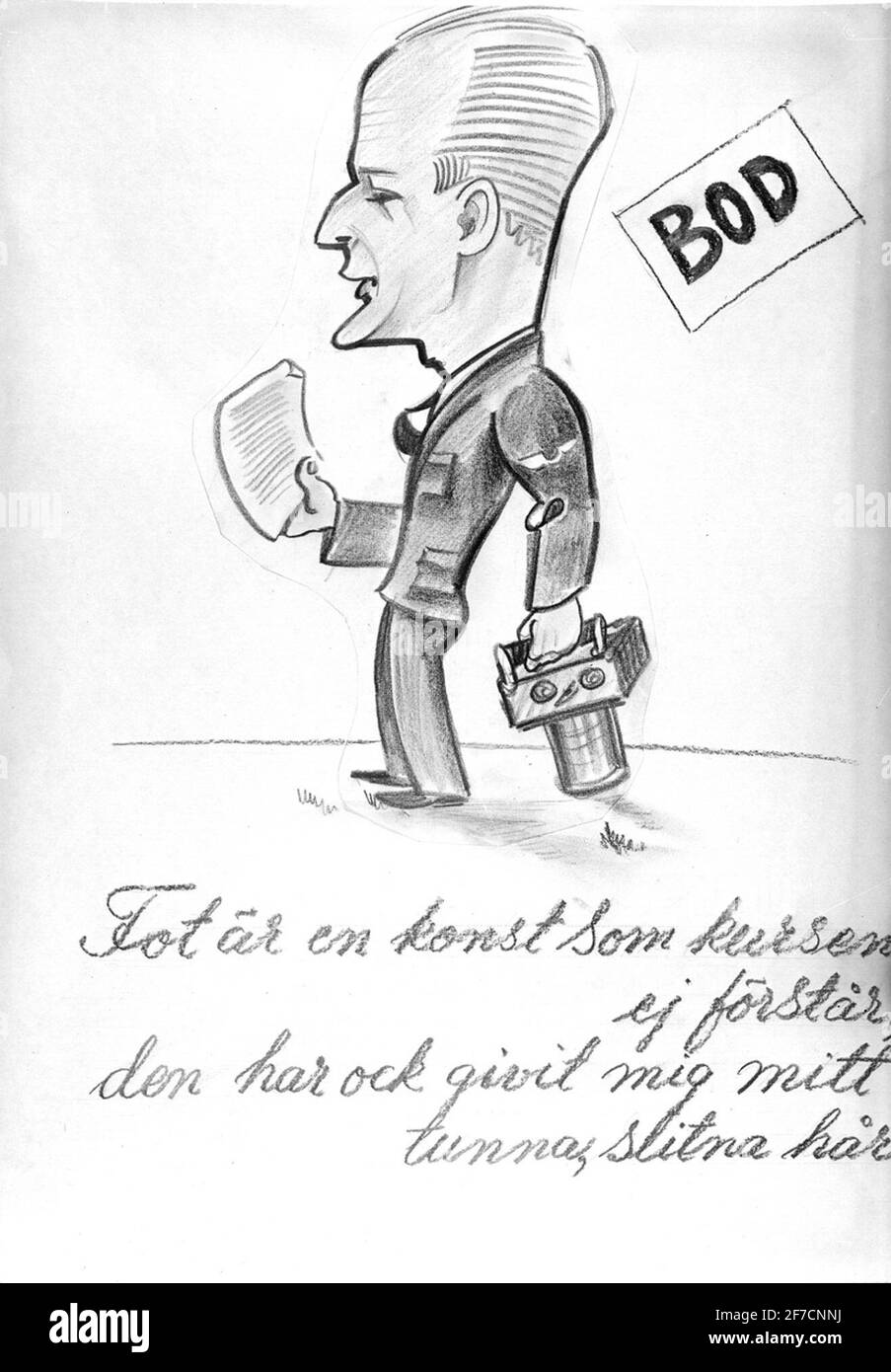 Immagine della caricatura dei militari dall'aeronautica, 1930s immagine della caricatura dei militari dall'aeronautica, 1930s. Etichettato 'Bod'. Disegno fotografato in autunno. Foto Stock