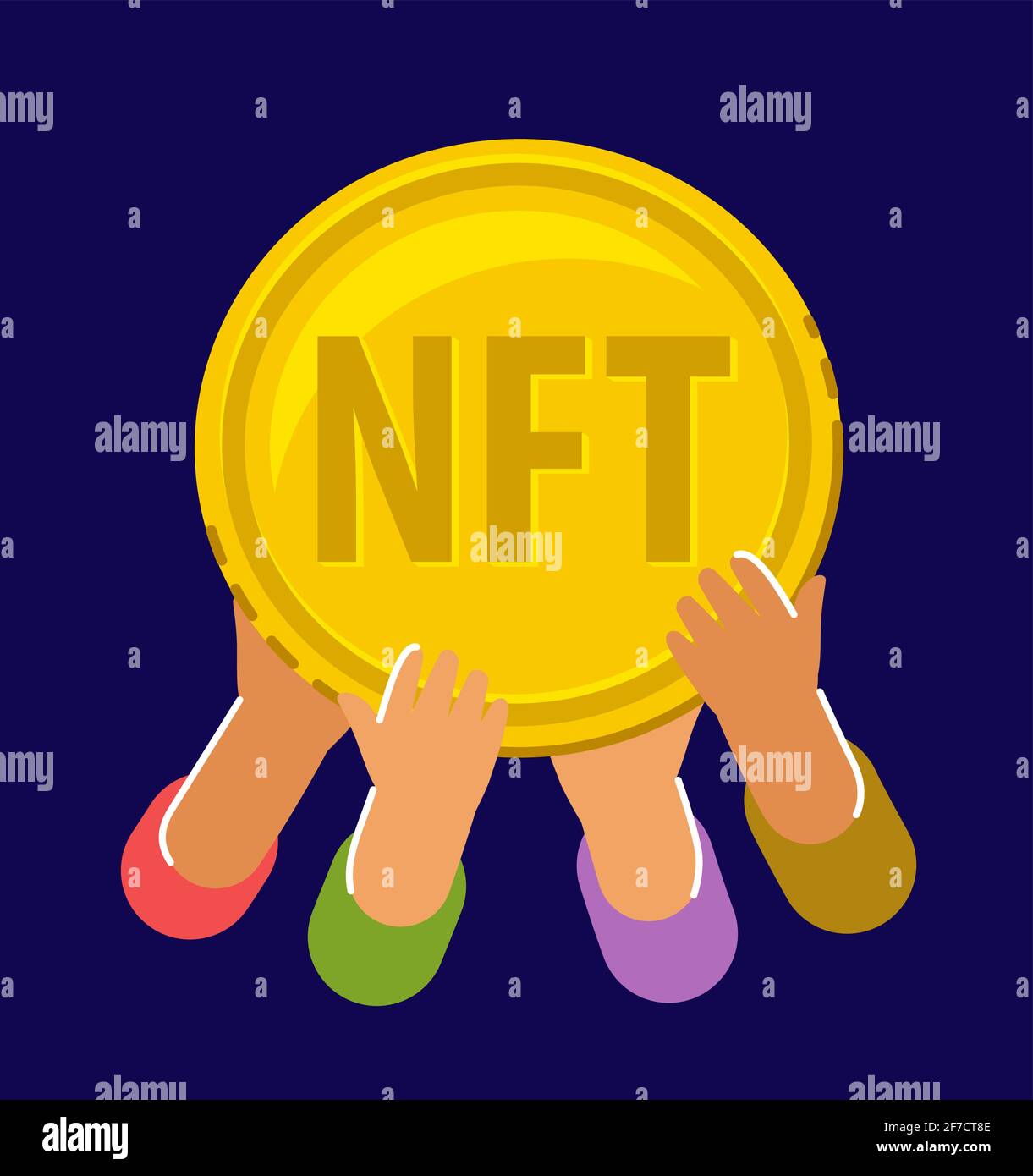 Gettone non fungibile in moneta d'oro NFT. Illustrazione vettoriale del concetto di investimento digitale moderno per le aziende Illustrazione Vettoriale