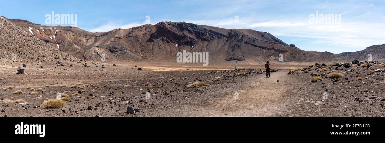 Escursioni il Tongariro Alpine Crossing, vista panoramica del Monte Tongariro, Isola del Nord della Nuova Zelanda Foto Stock