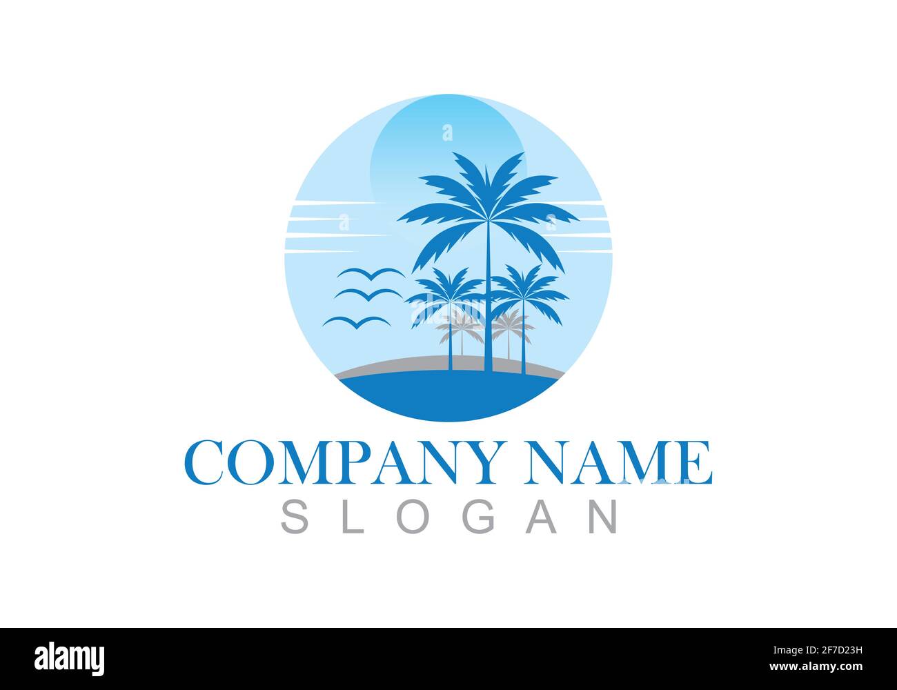 Illustrazione del modello vettoriale del disegno del logo estivo di Palm tree. Illustrazione Vettoriale