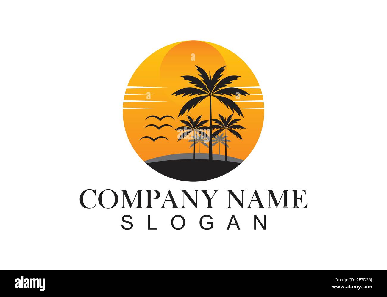 Illustrazione del modello vettoriale del disegno del logo estivo di Palm tree. Illustrazione Vettoriale
