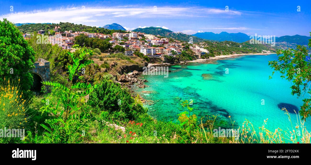 Vacanze estive in Italia, splendida cittadina balneare Palinuro con splendide spiagge in Campania. Le migliori località balneari d'Italia Foto Stock