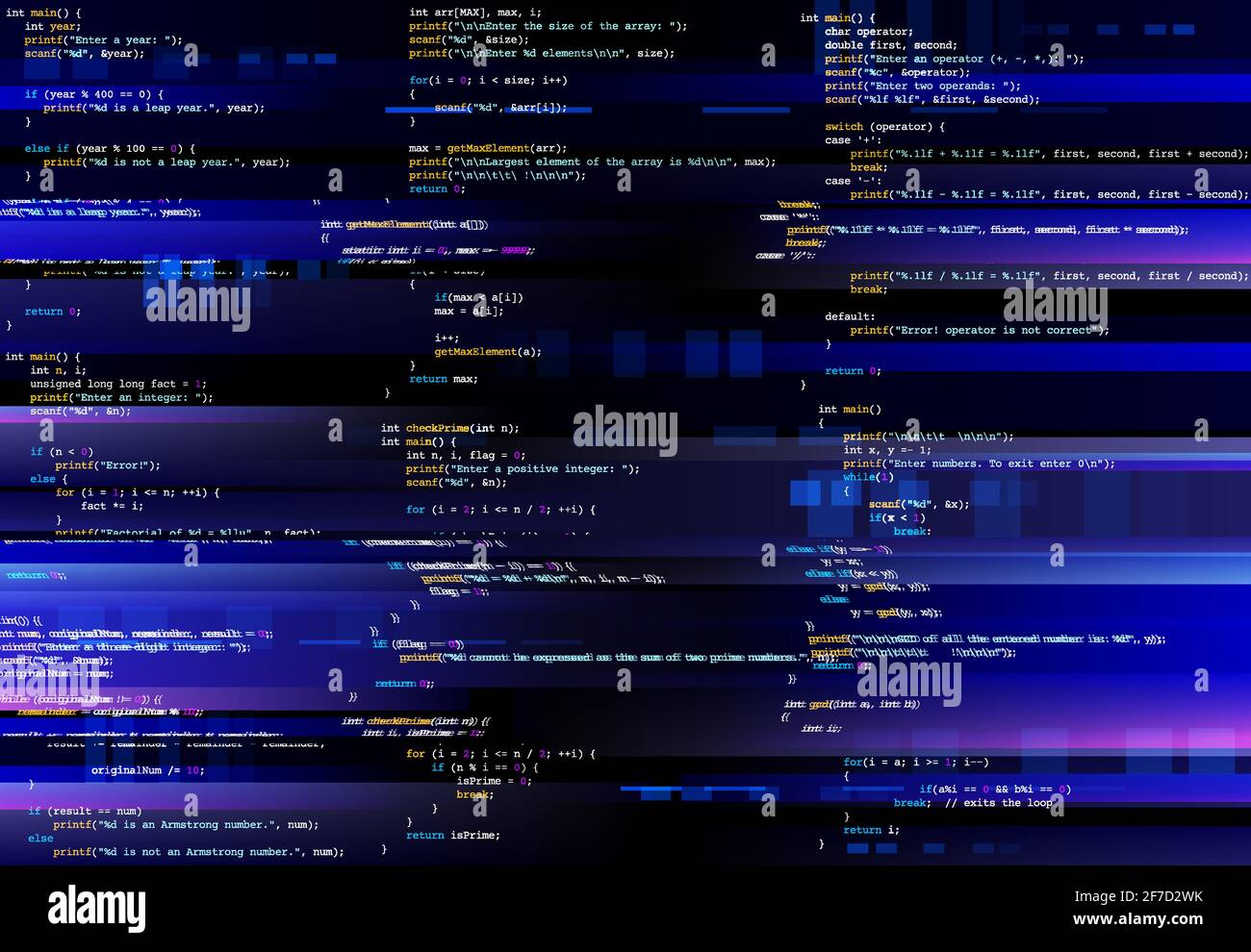 Schermo del computer, errore nel codice di programmazione Illustrazione Vettoriale