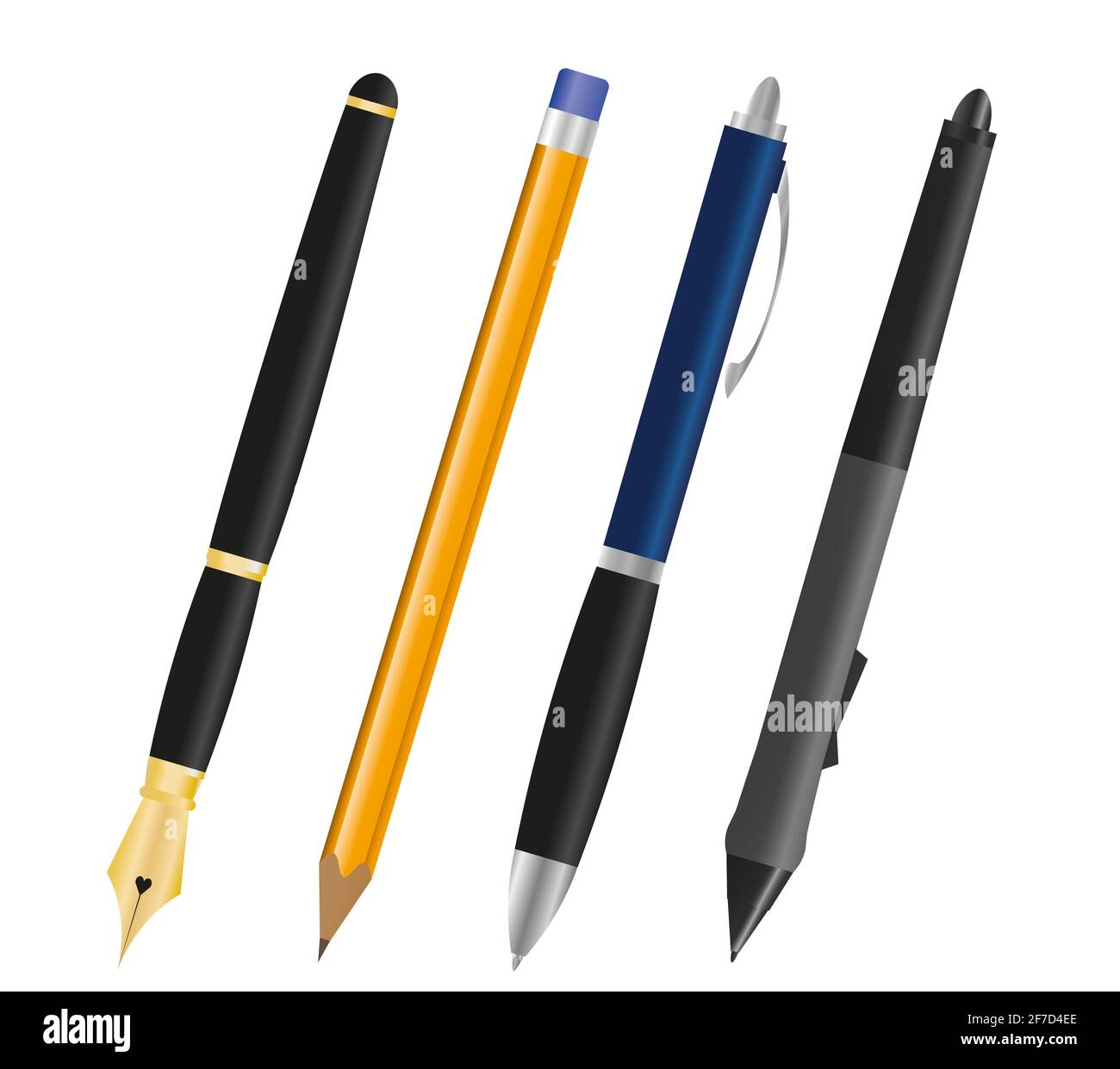 Set di penne isolate su sfondo bianco Foto Stock