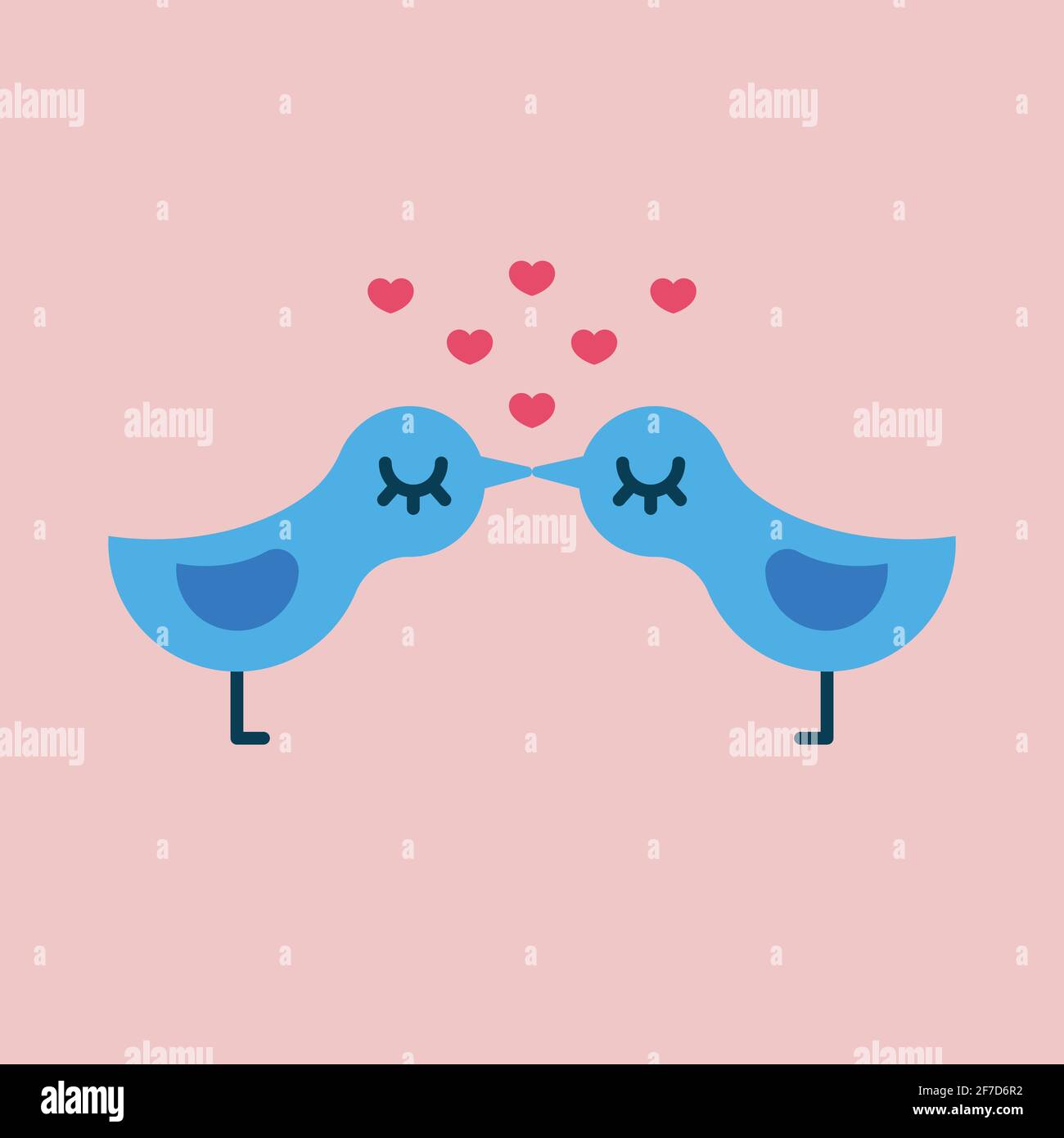 Due uccelli bacio. Elemento di invito al matrimonio con cuori e uccelli innamorati. Illustrazione vettoriale Illustrazione Vettoriale