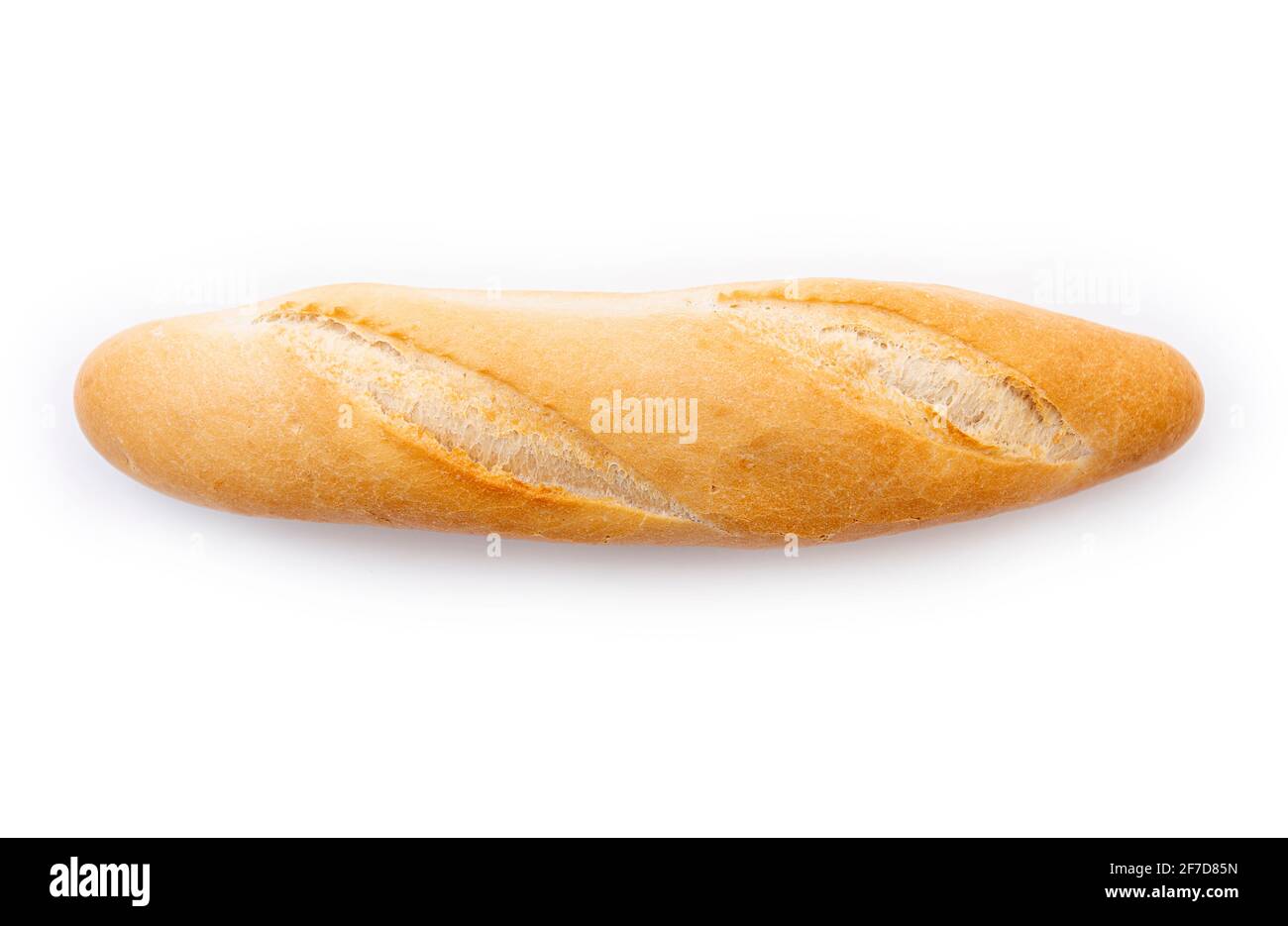 Baguette, pane francese, pane isolato su bianco. Piccolo pane francese, vista dall'alto Foto Stock