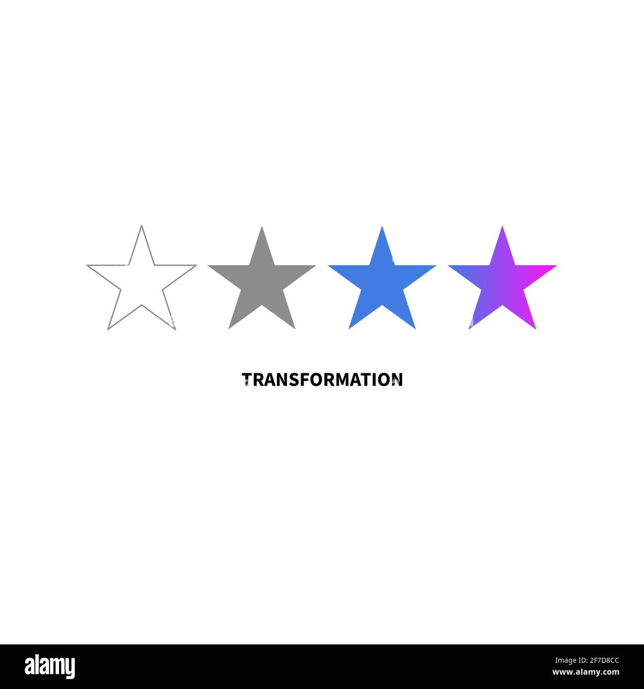Trasformazione logo di colore astratto minimo con stelle. Simbolo del cambiamento, dell'evoluzione o dello sviluppo Illustrazione Vettoriale
