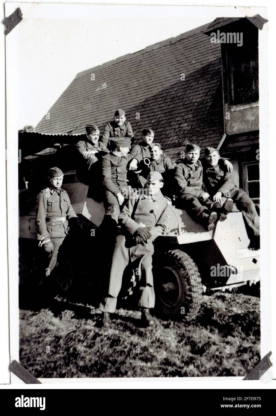 soldats de la Waffen SS sur un blindé SDKFZ Foto Stock