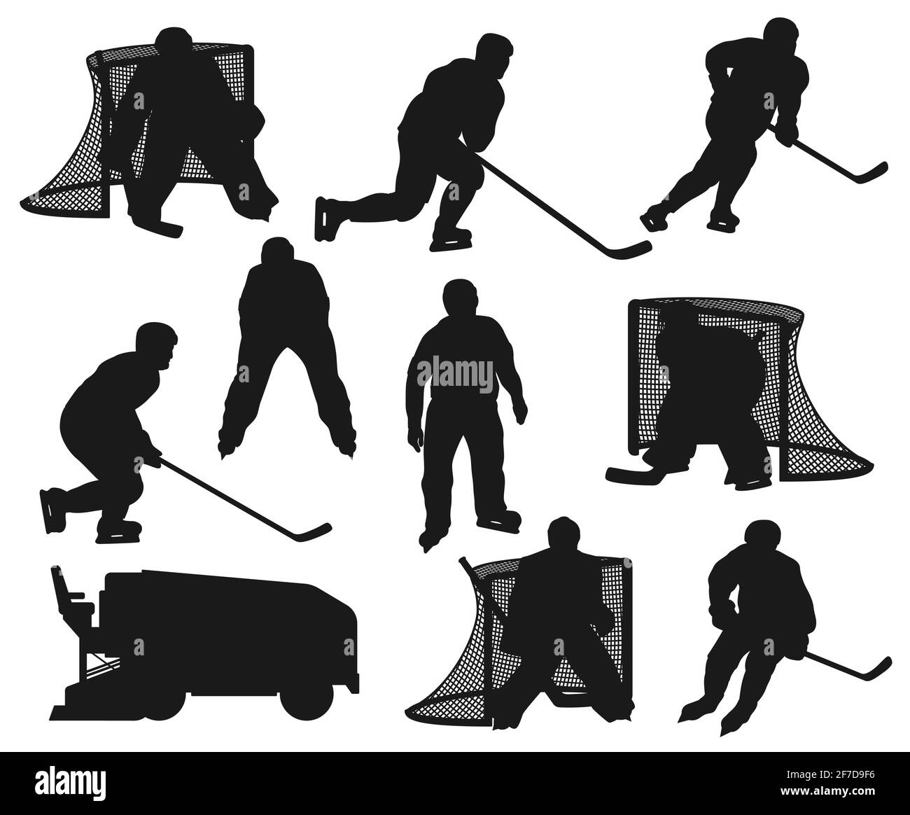 Giocatori di hockey su ghiaccio silhouette nere Illustrazione Vettoriale